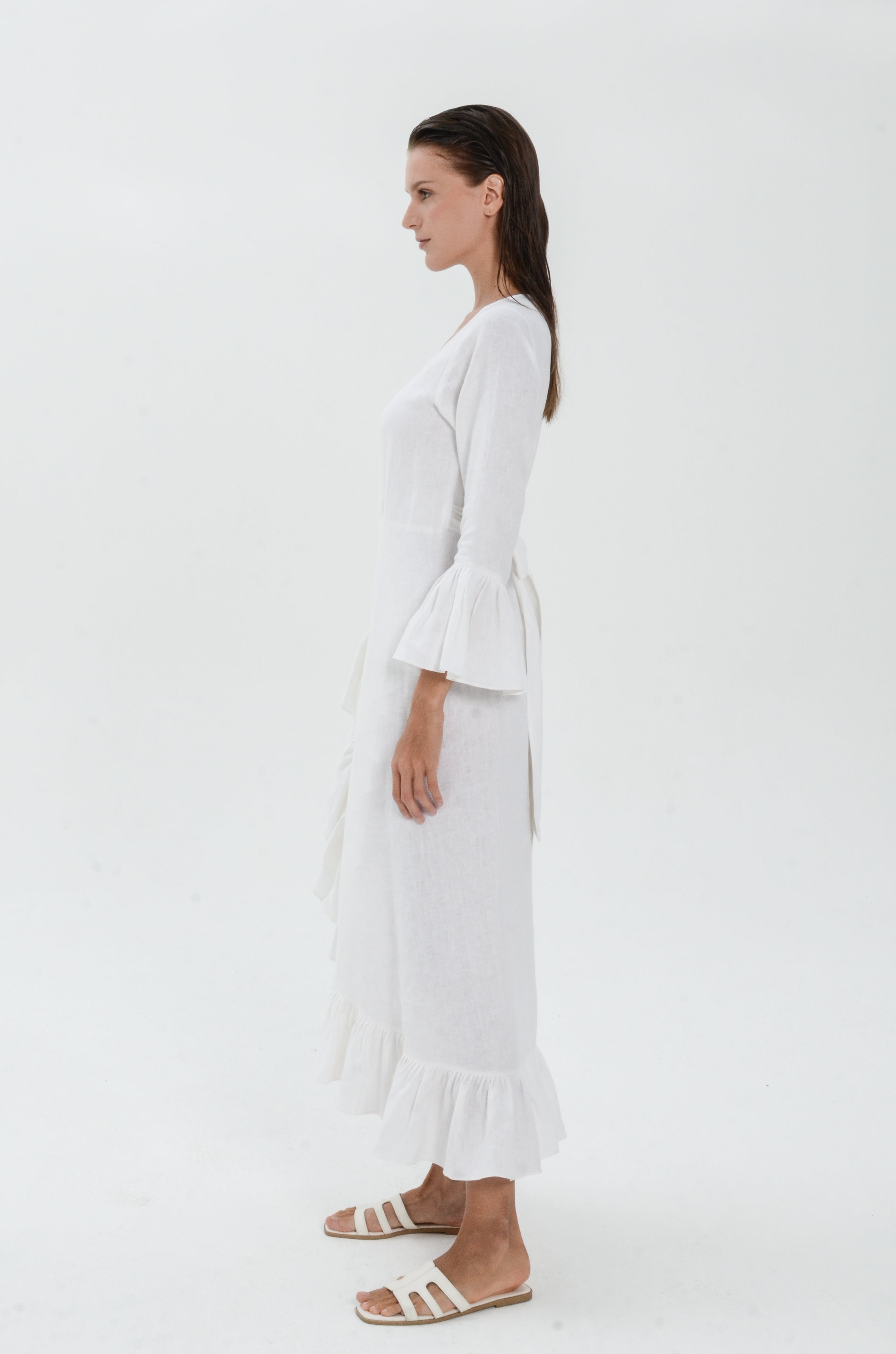 The Essence Linen Dress - Long Sleeves with Ruffle Detail