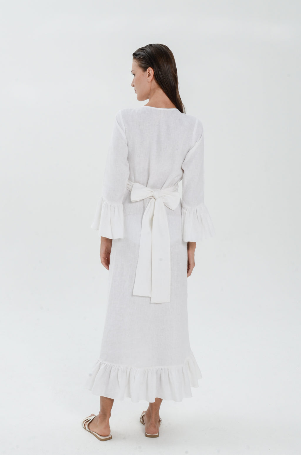 The Essence Linen Dress - Long Sleeves with Ruffle Detail