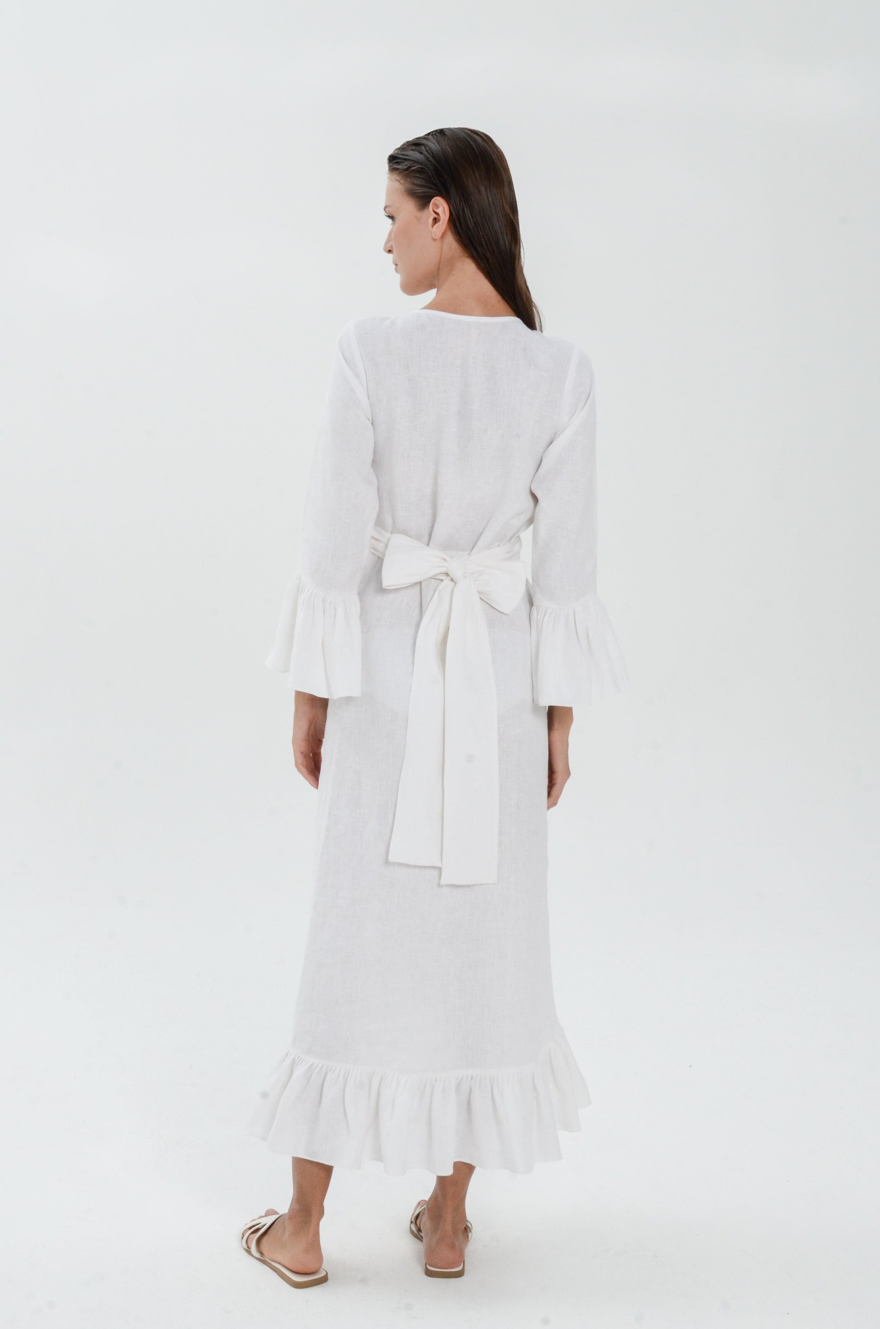 The Essence Linen Dress - Long Sleeves with Ruffle Detail