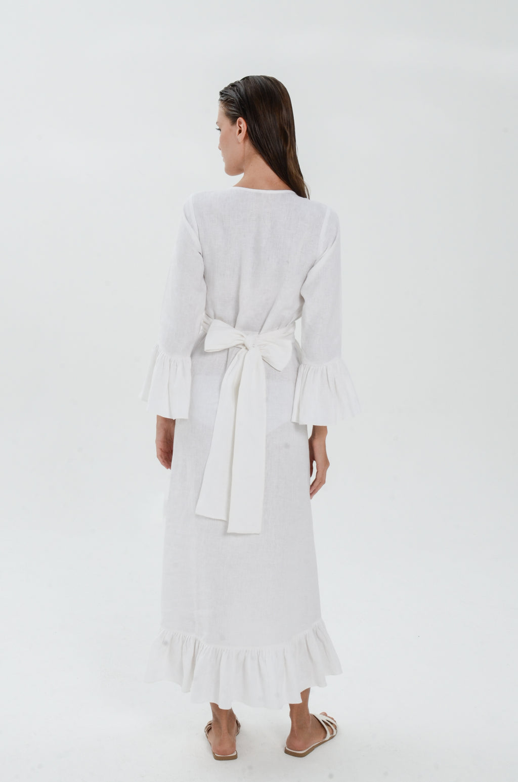 The Essence Linen Dress - Long Sleeves with Ruffle Detail