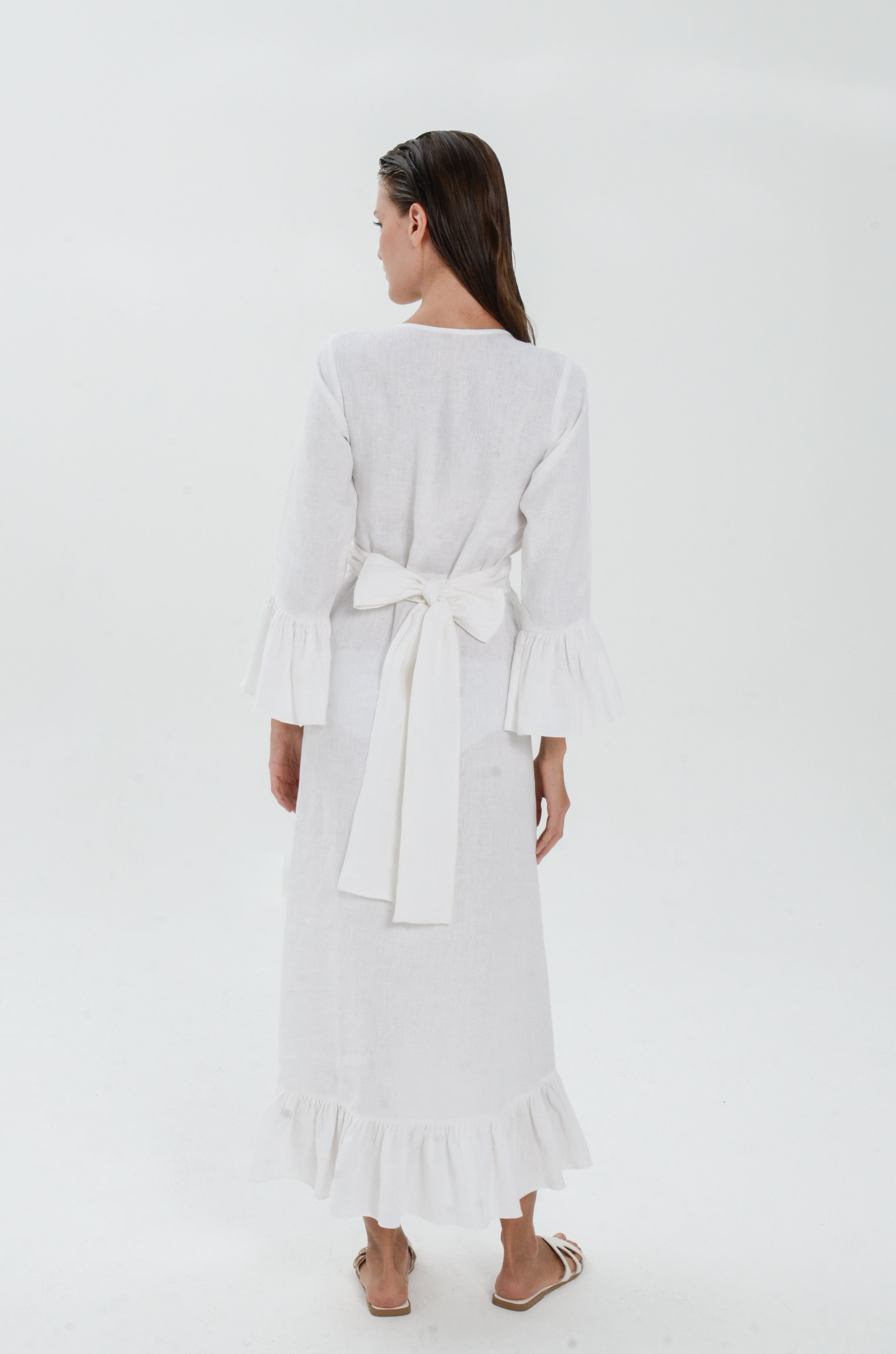 The Essence Linen Dress - Long Sleeves with Ruffle Detail