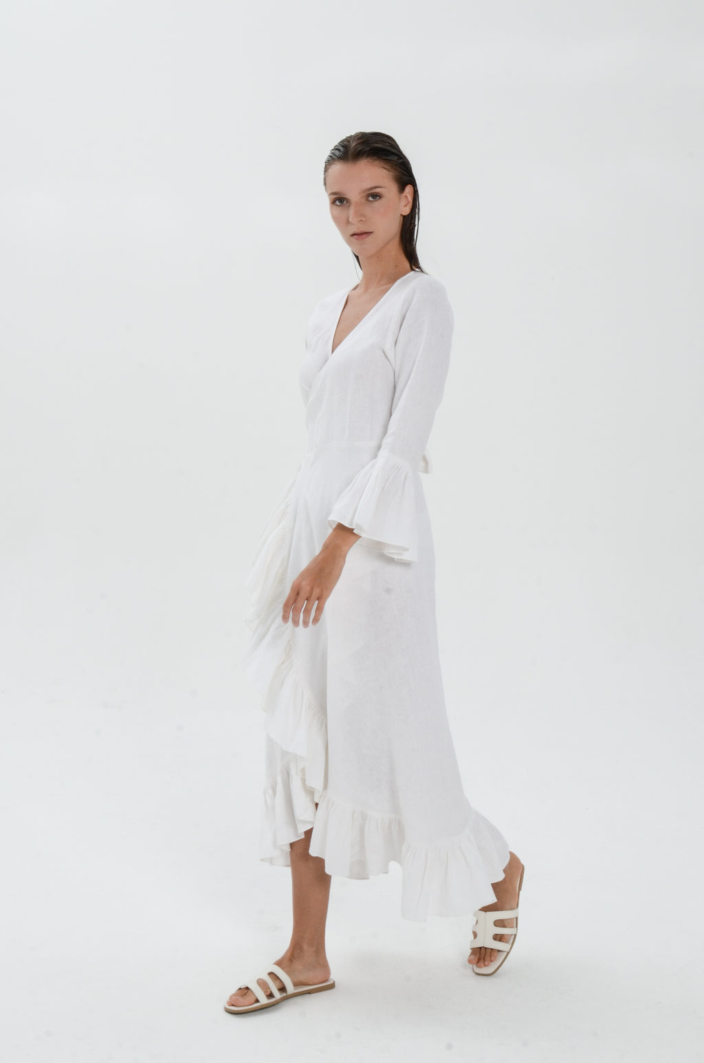 The Essence Linen Dress - Long Sleeves with Ruffle Detail