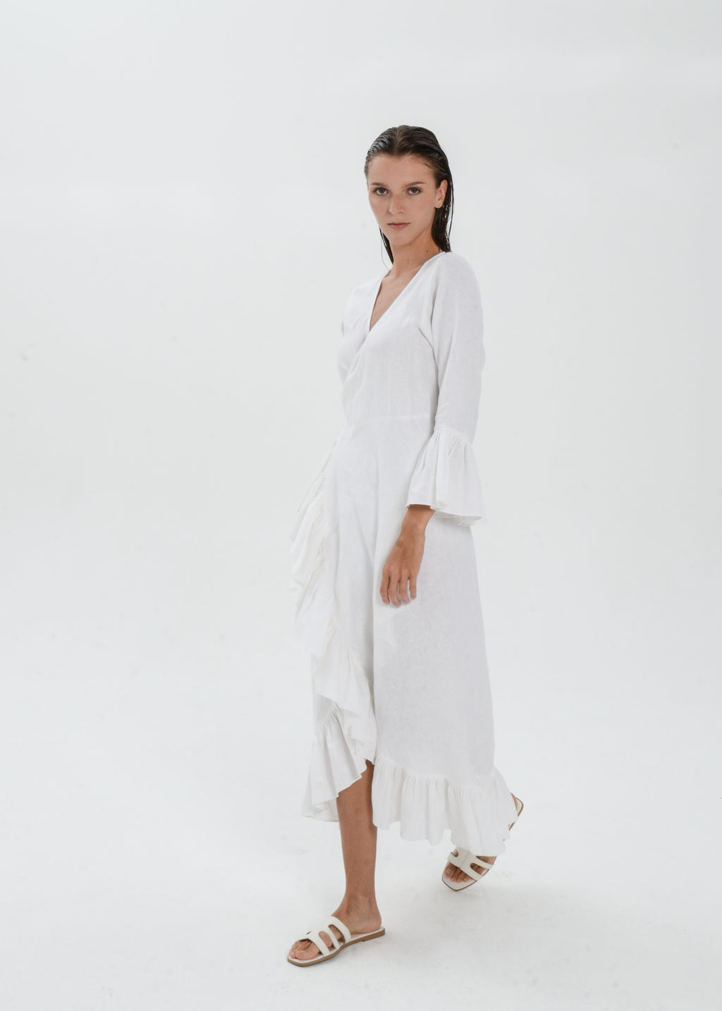The Essence Linen Dress - Long Sleeves with Ruffle Detail