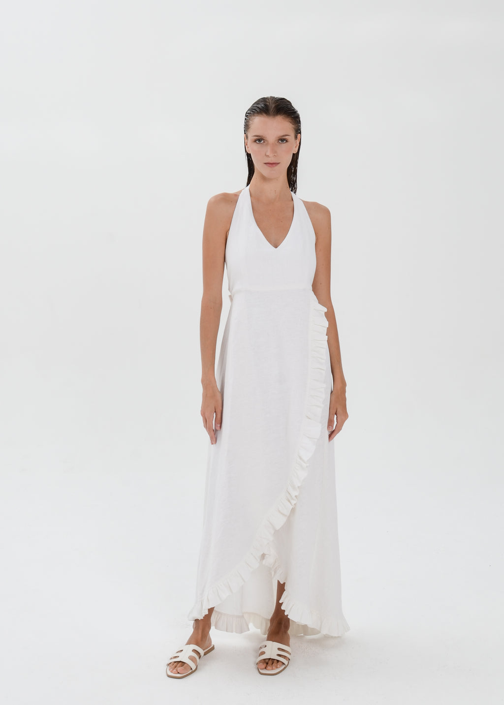 The Essence Linen Dress -  Sleevesless with Ruffle Detail