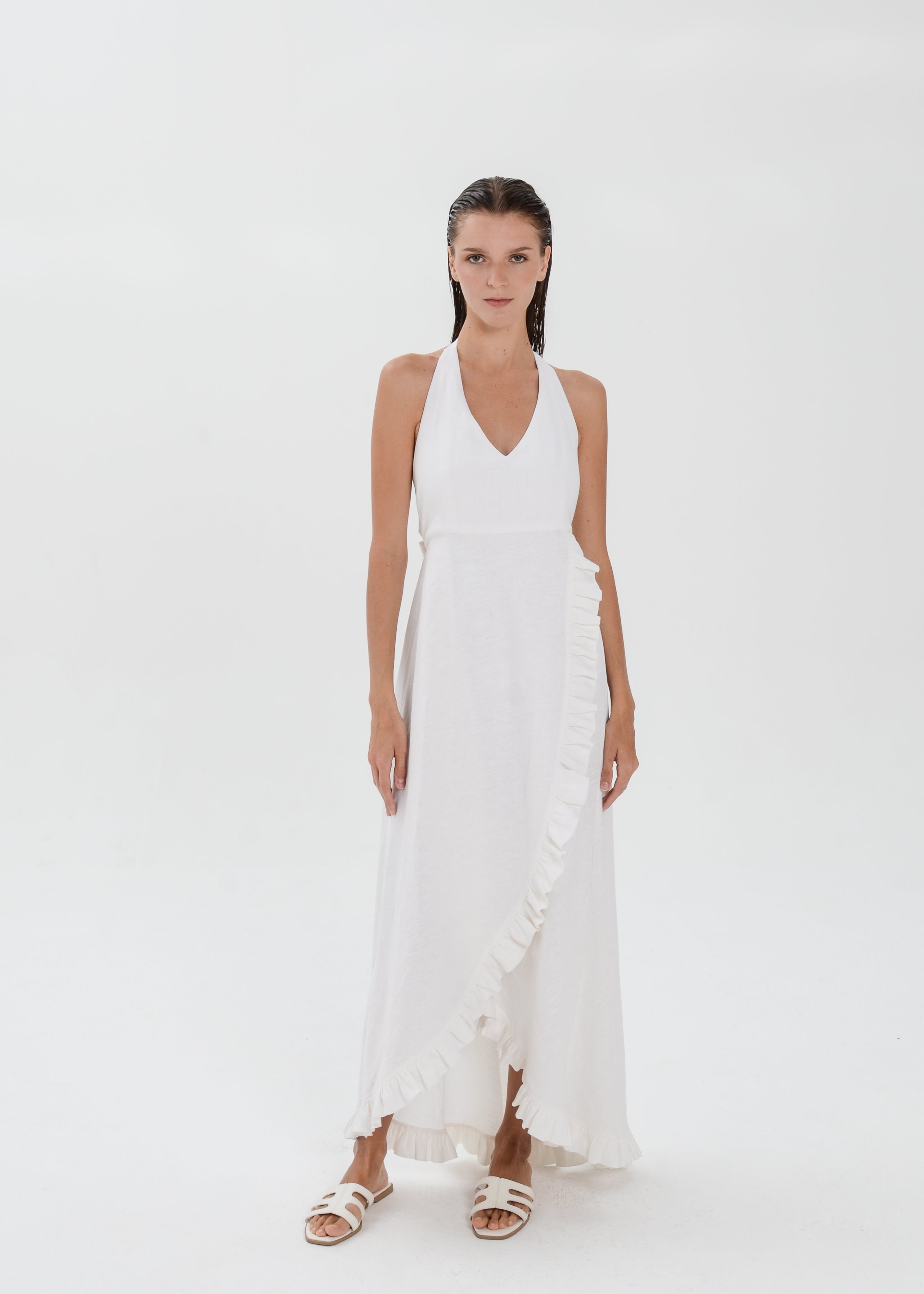The Essence Linen Dress -  Sleevesless with Ruffle Detail