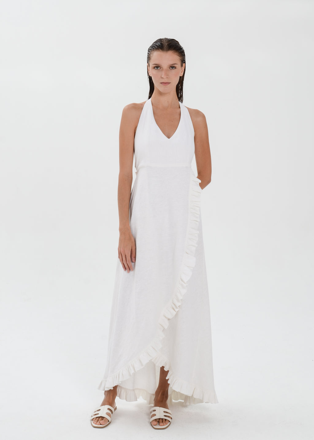 The Essence Linen Dress -  Sleevesless with Ruffle Detail