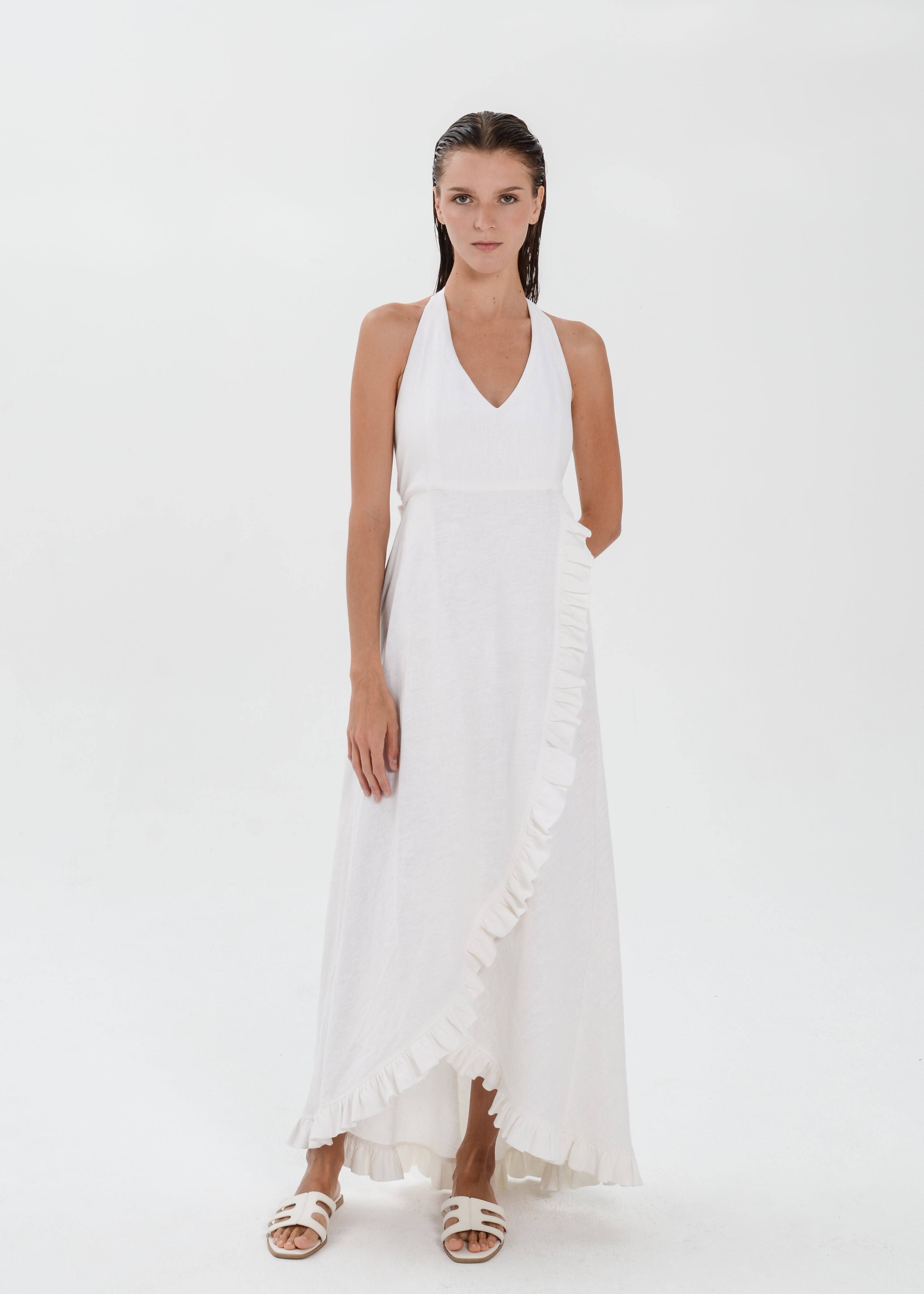 The Essence Linen Dress -  Sleevesless with Ruffle Detail