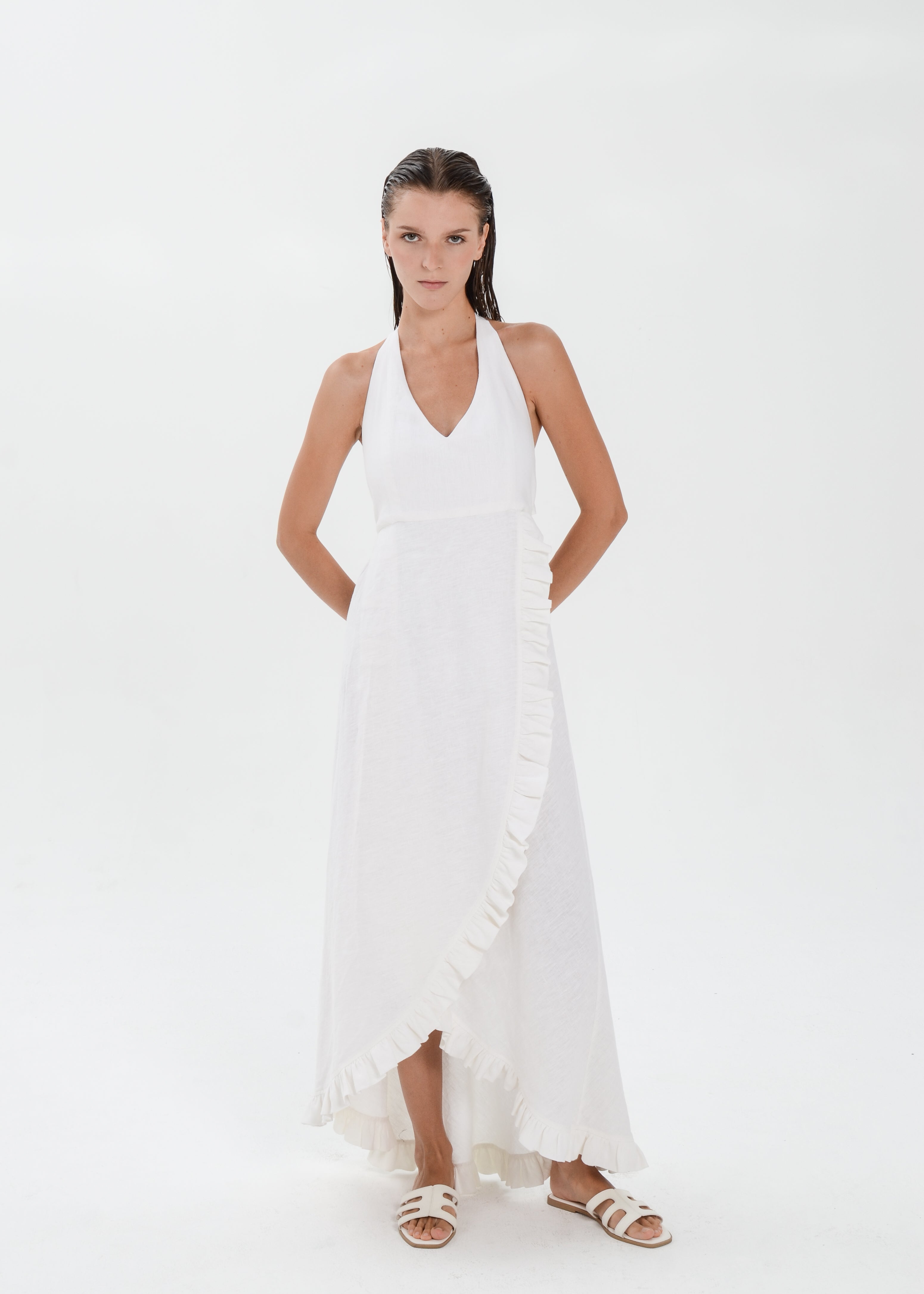 The Essence Linen Dress -  Sleevesless with Ruffle Detail