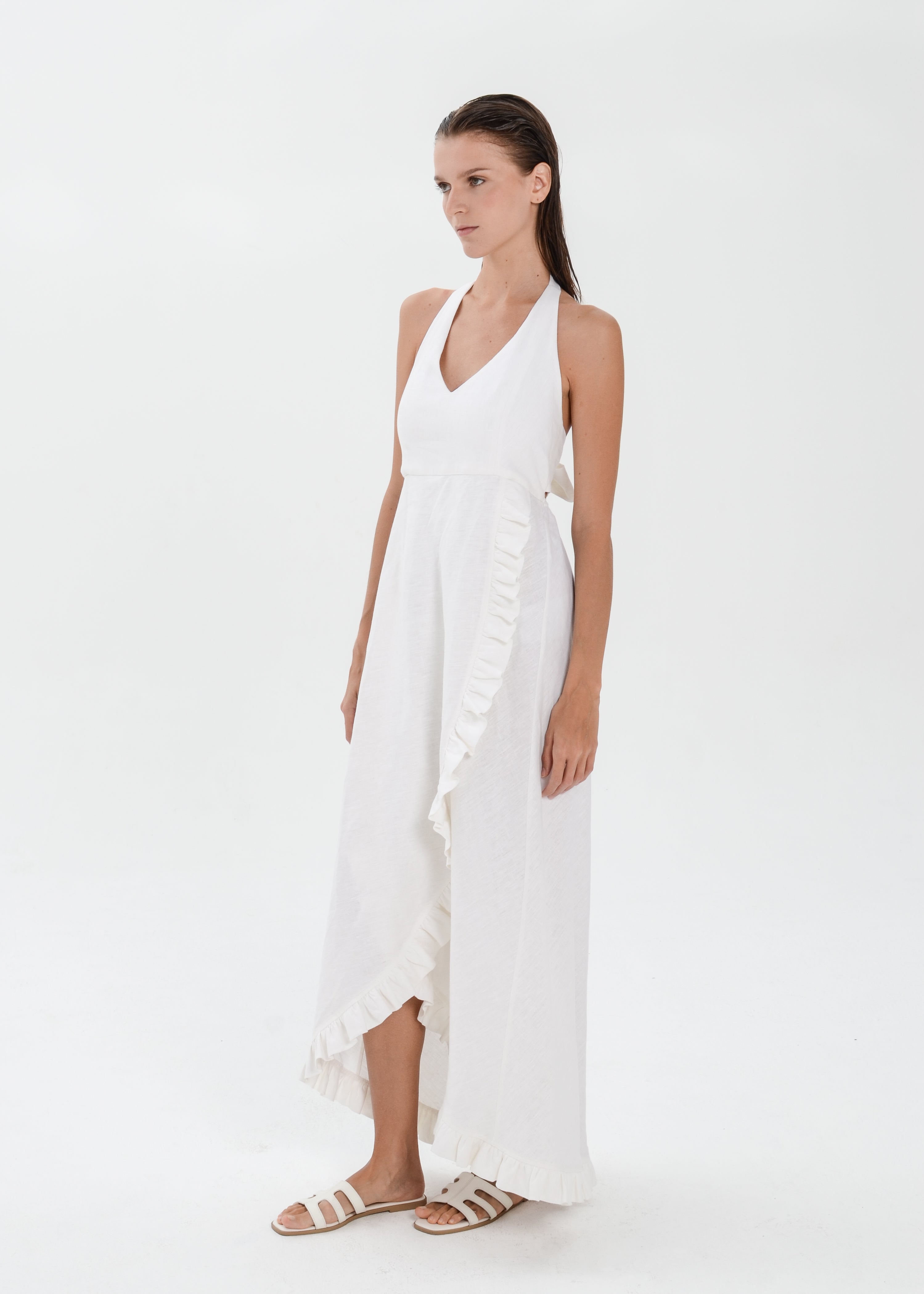 The Essence Linen Dress -  Sleevesless with Ruffle Detail