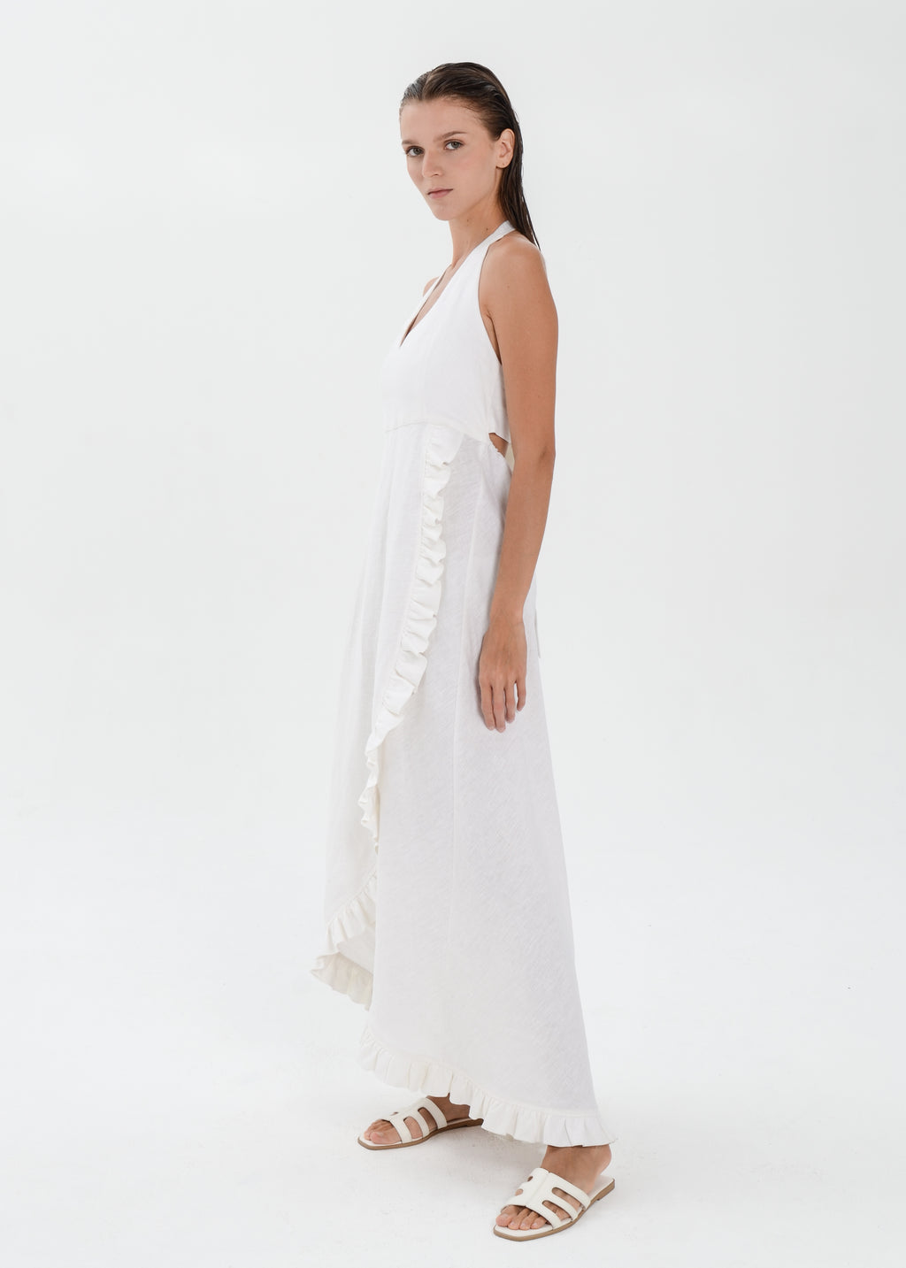 The Essence Linen Dress -  Sleevesless with Ruffle Detail