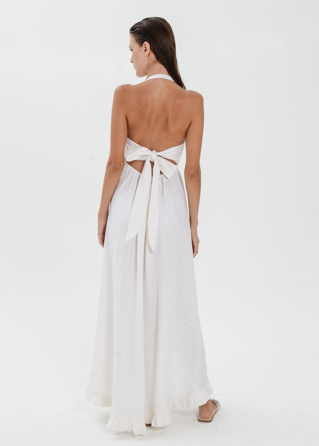 The Essence Linen Dress -  Sleevesless with Ruffle Detail