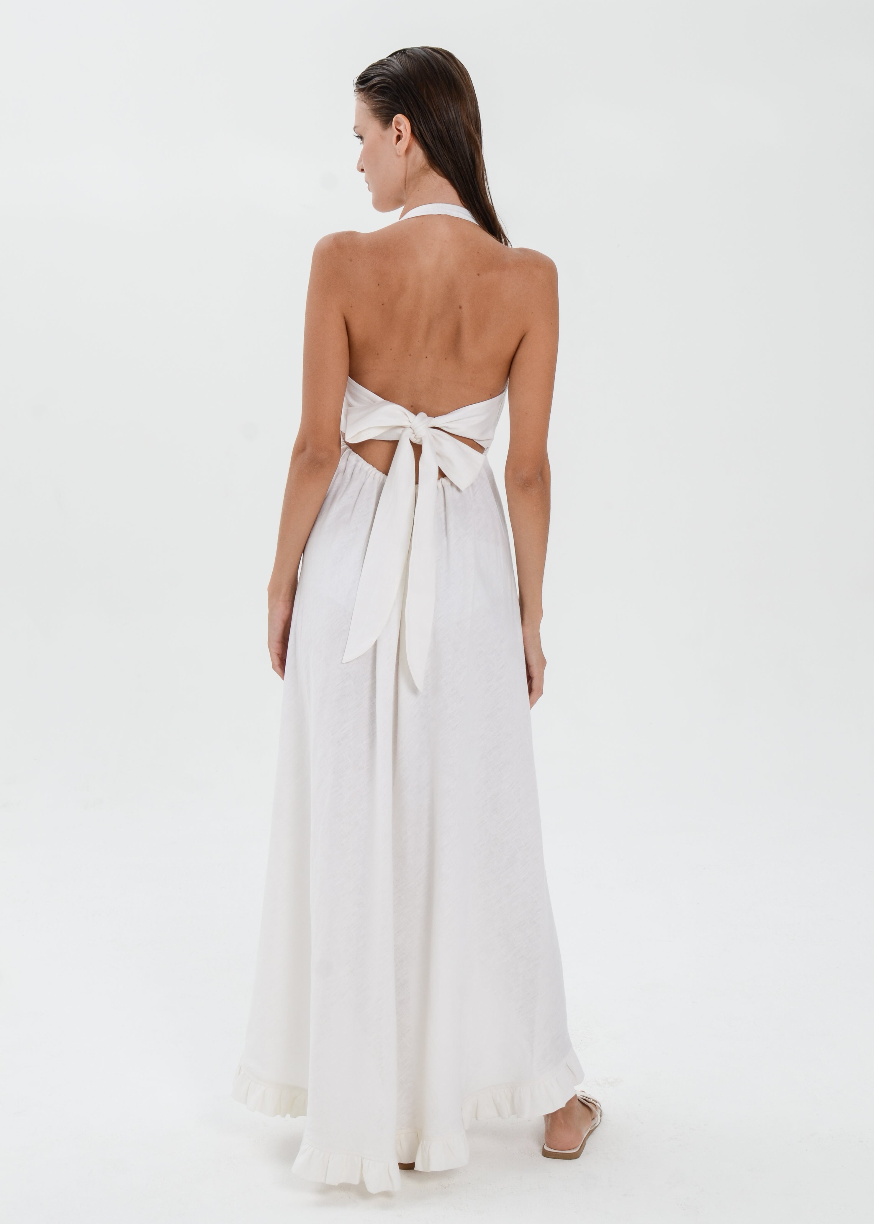 The Essence Linen Dress -  Sleevesless with Ruffle Detail