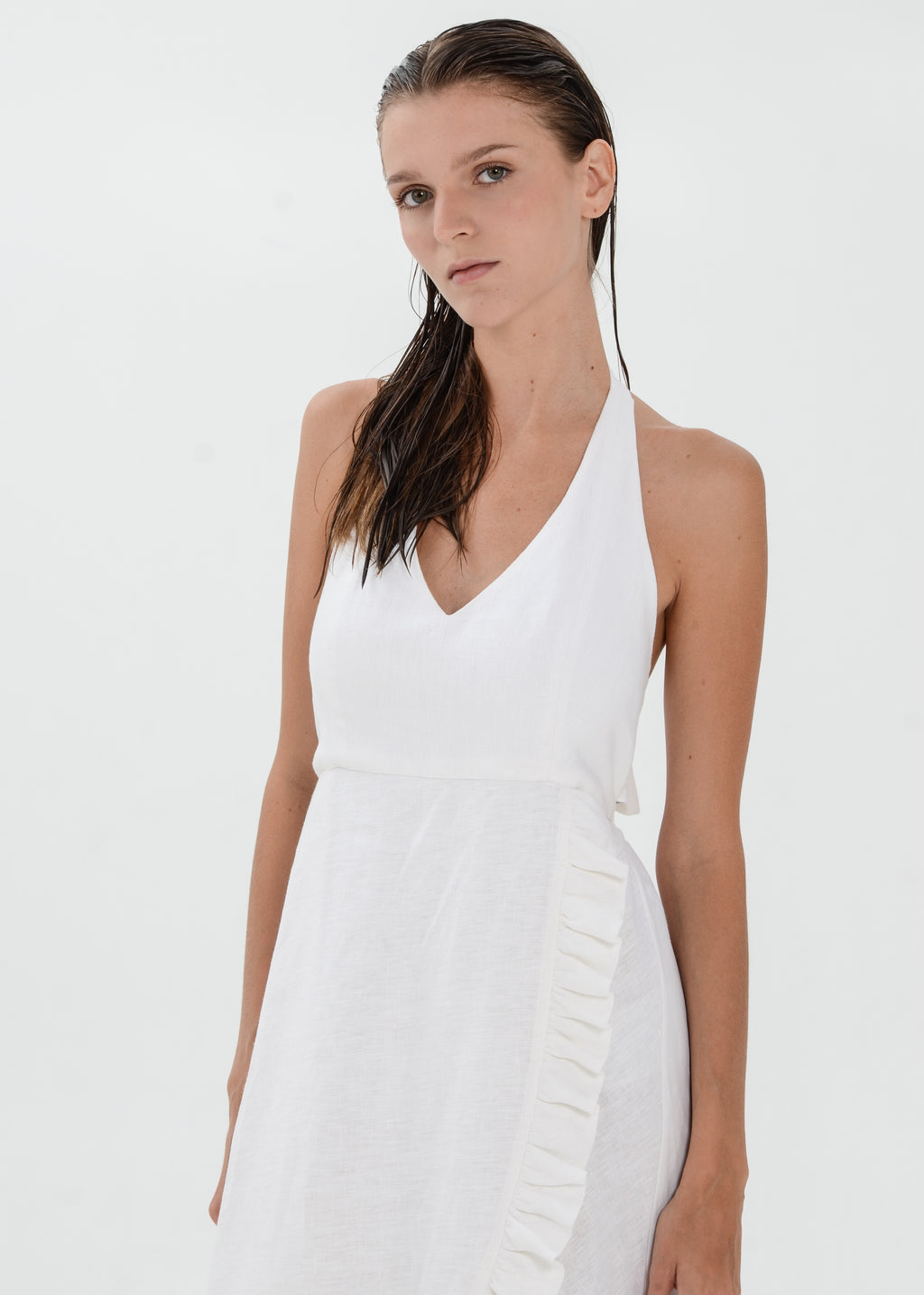 The Essence Linen Dress -  Sleevesless with Ruffle Detail