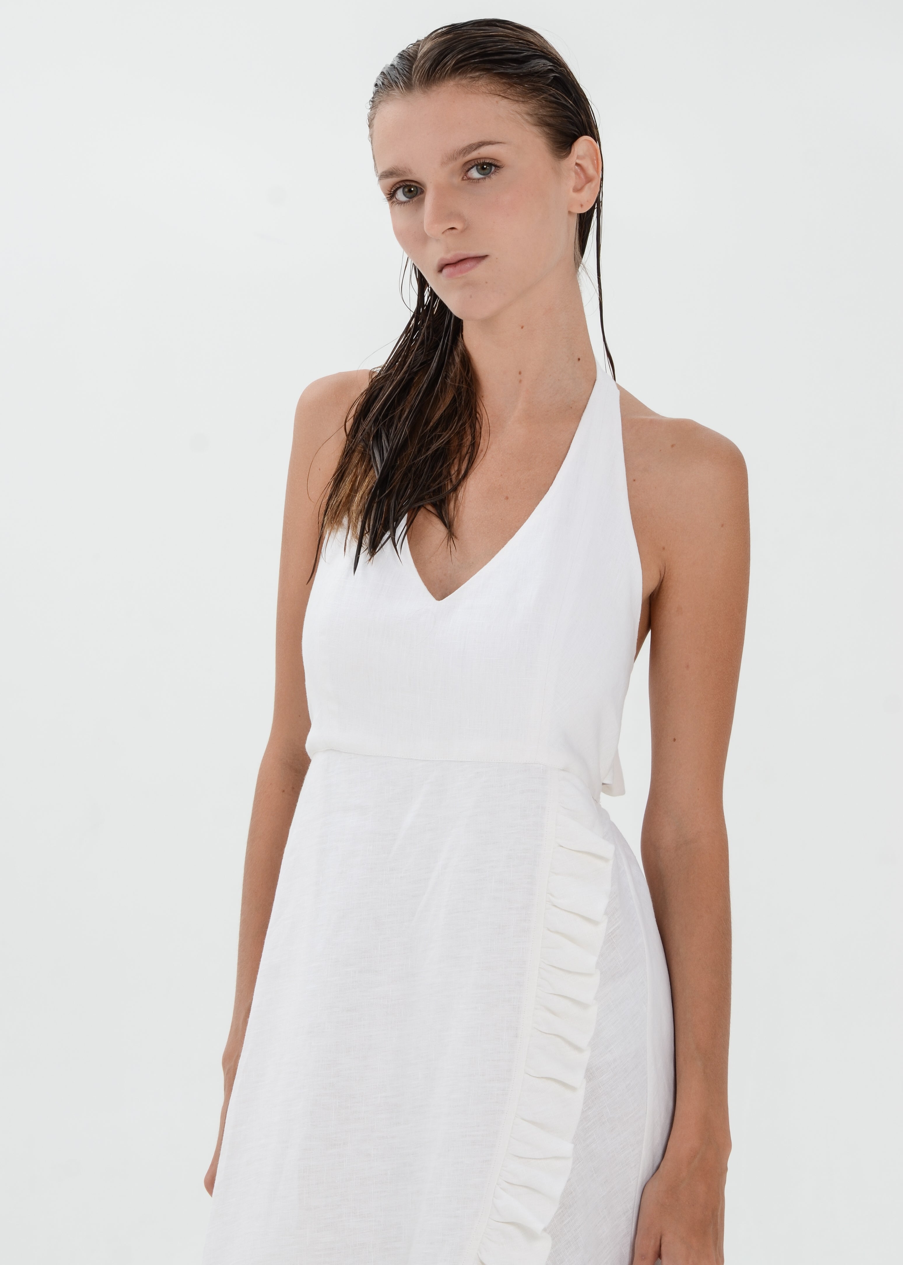 The Essence Linen Dress -  Sleevesless with Ruffle Detail