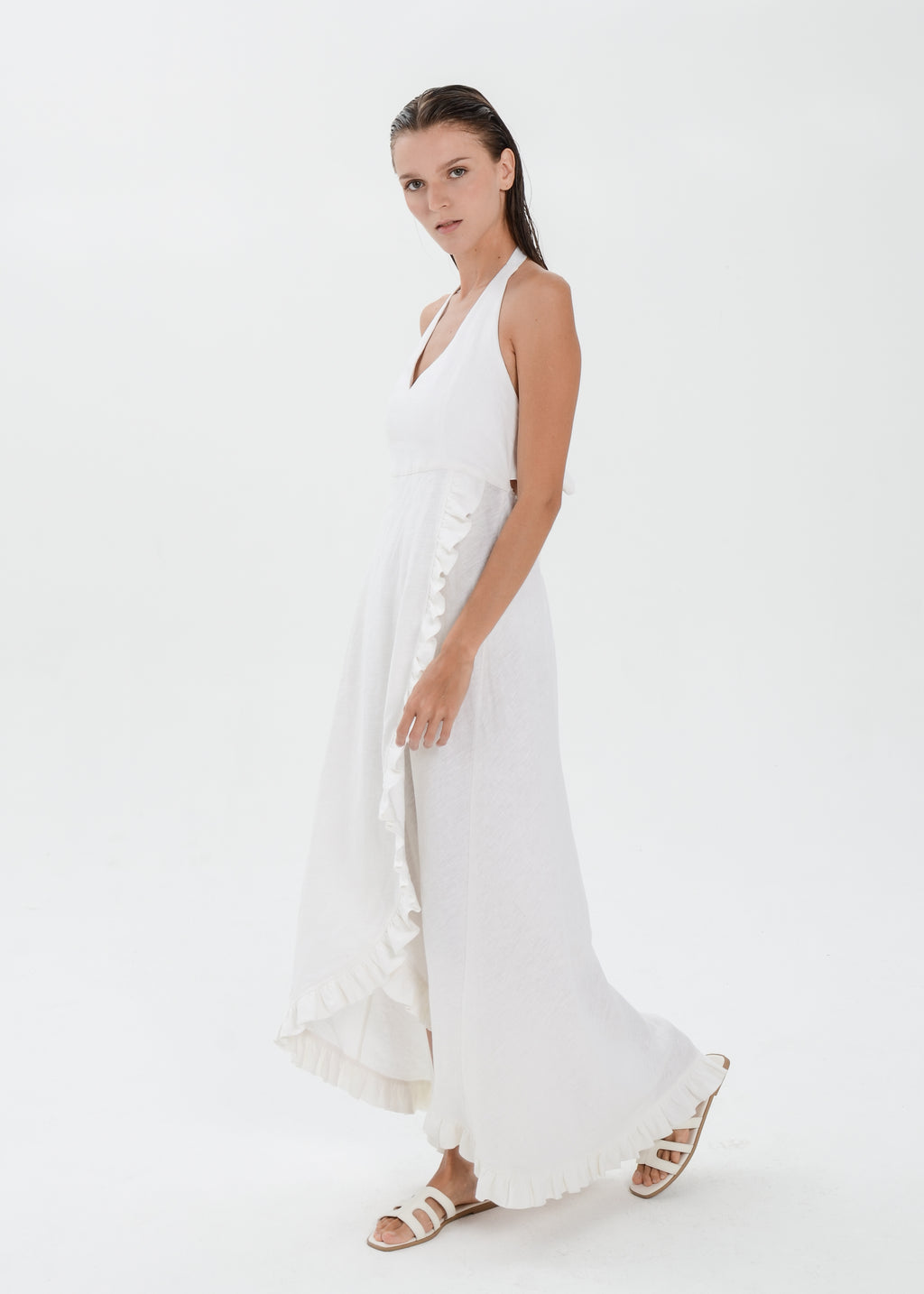 The Essence Linen Dress -  Sleevesless with Ruffle Detail