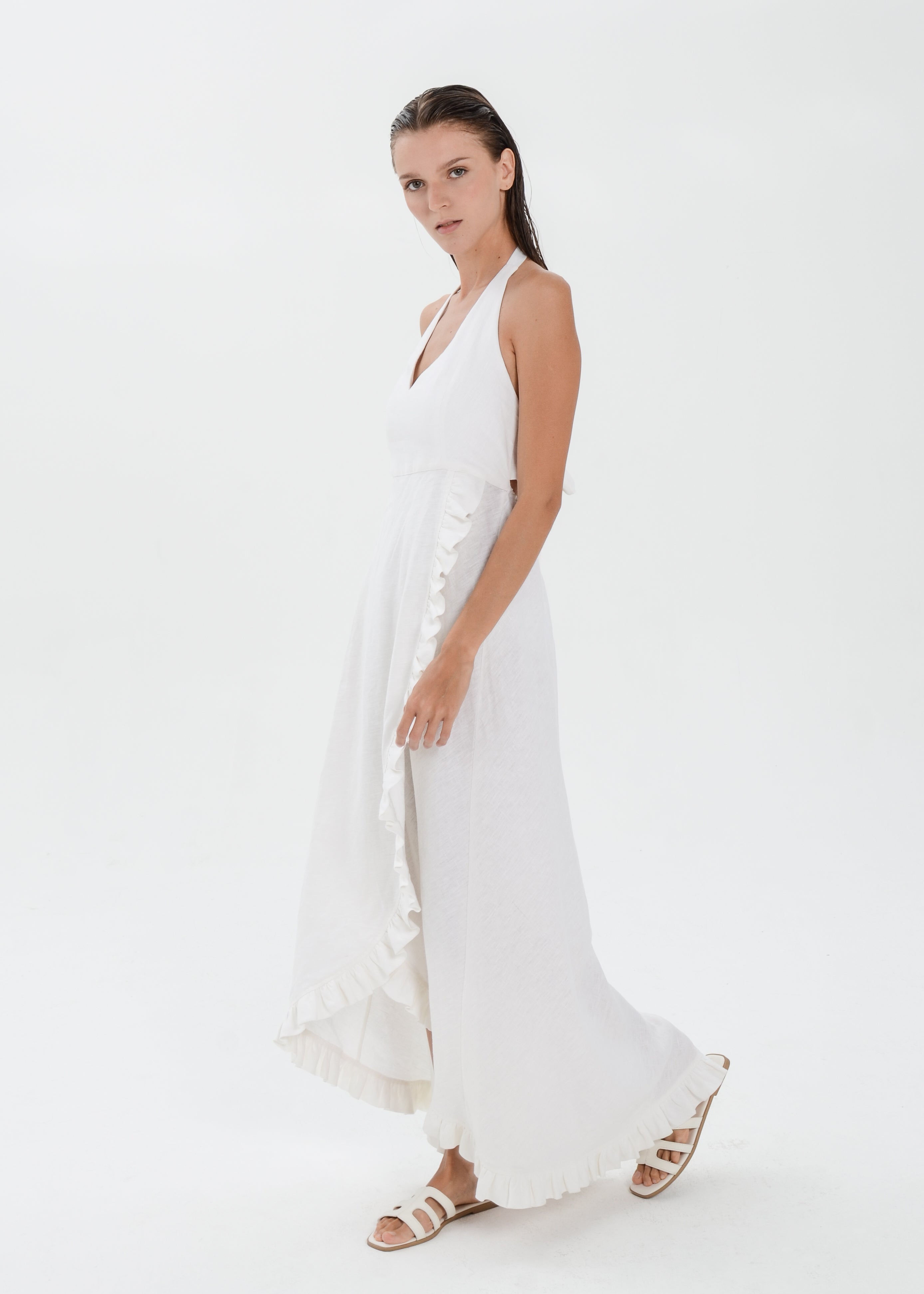 The Essence Linen Dress -  Sleevesless with Ruffle Detail