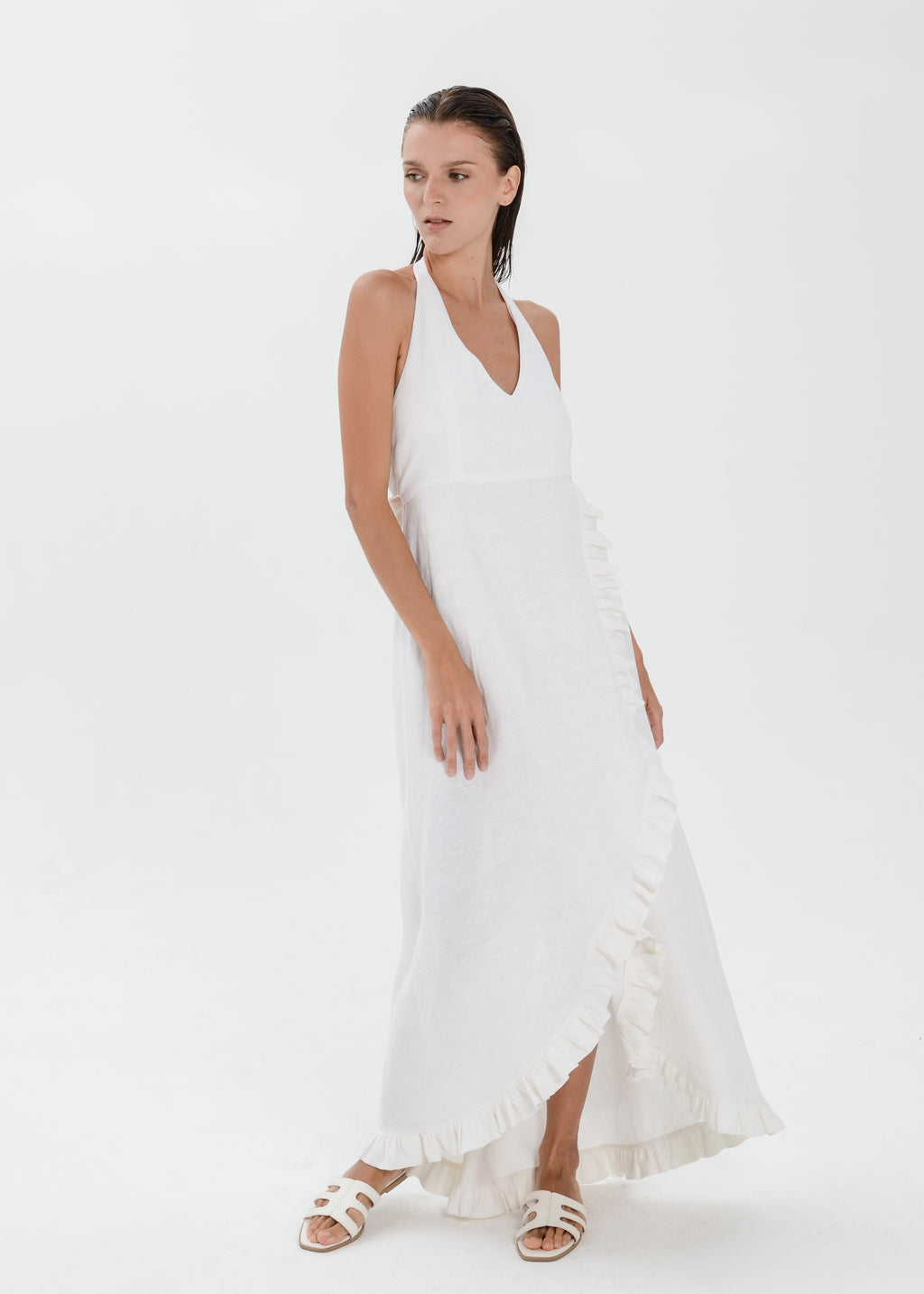 The Essence Linen Dress -  Sleevesless with Ruffle Detail