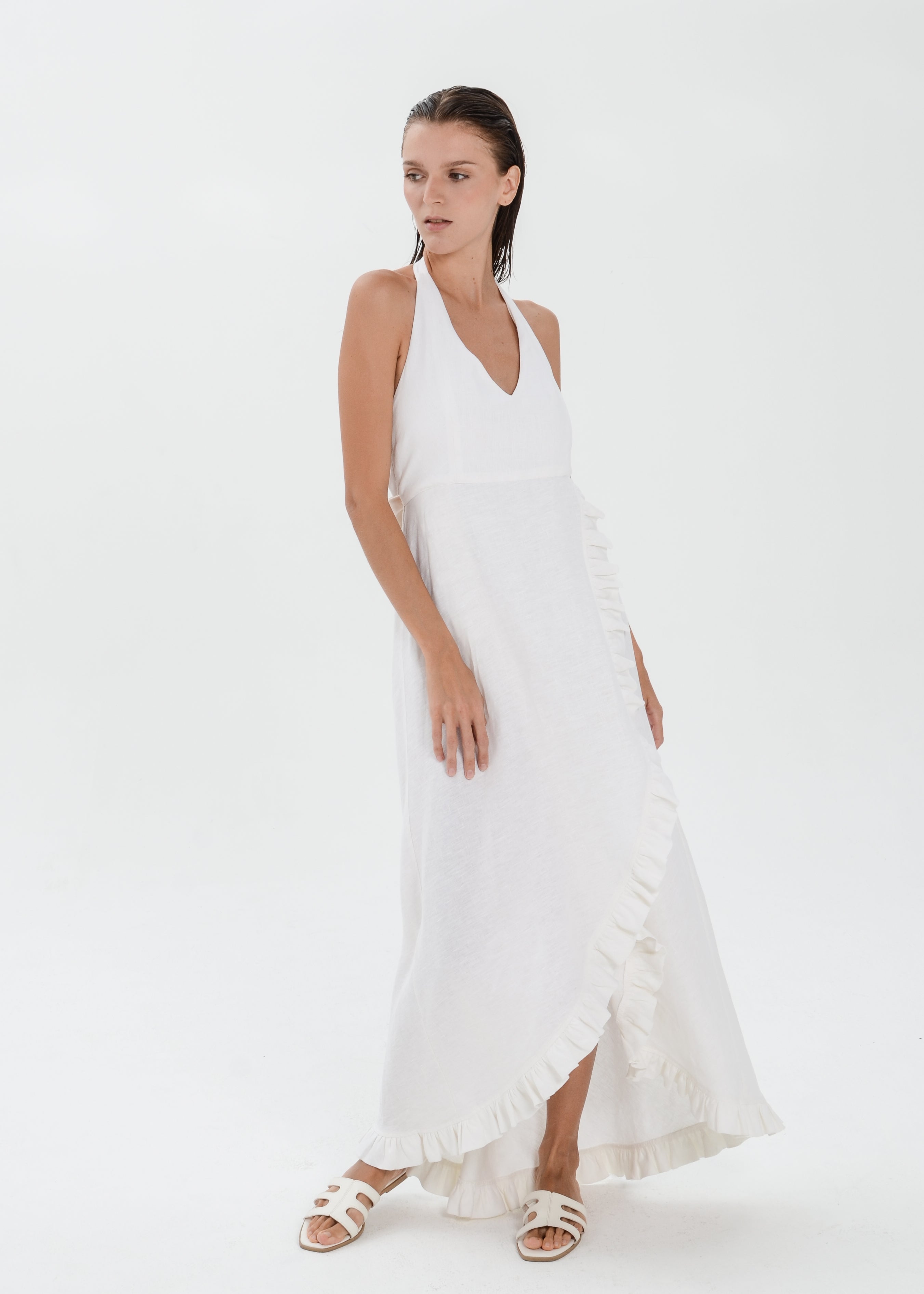 The Essence Linen Dress -  Sleevesless with Ruffle Detail