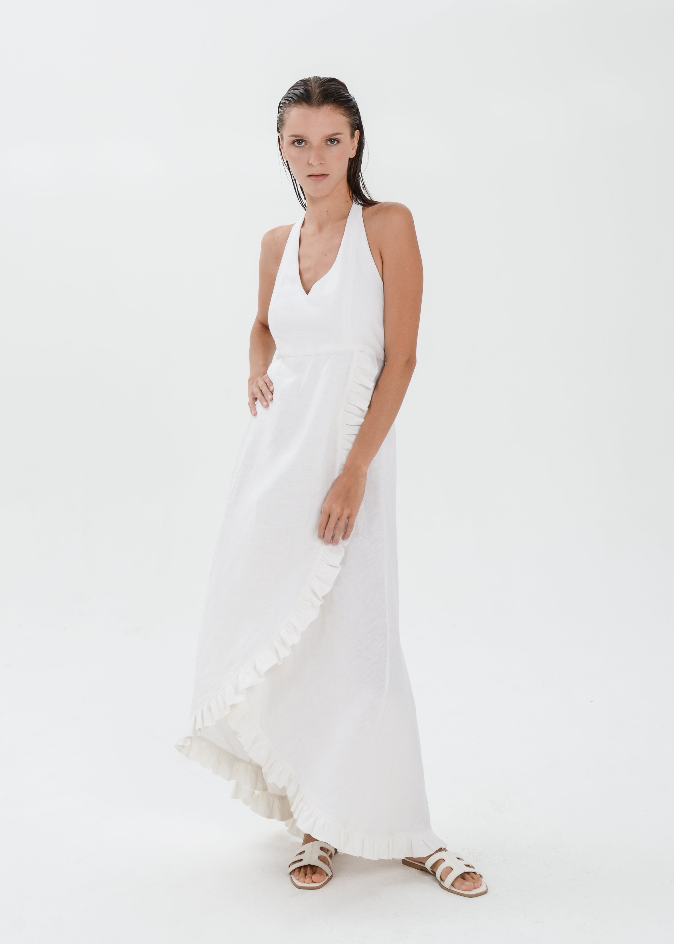 The Essence Linen Dress -  Sleevesless with Ruffle Detail