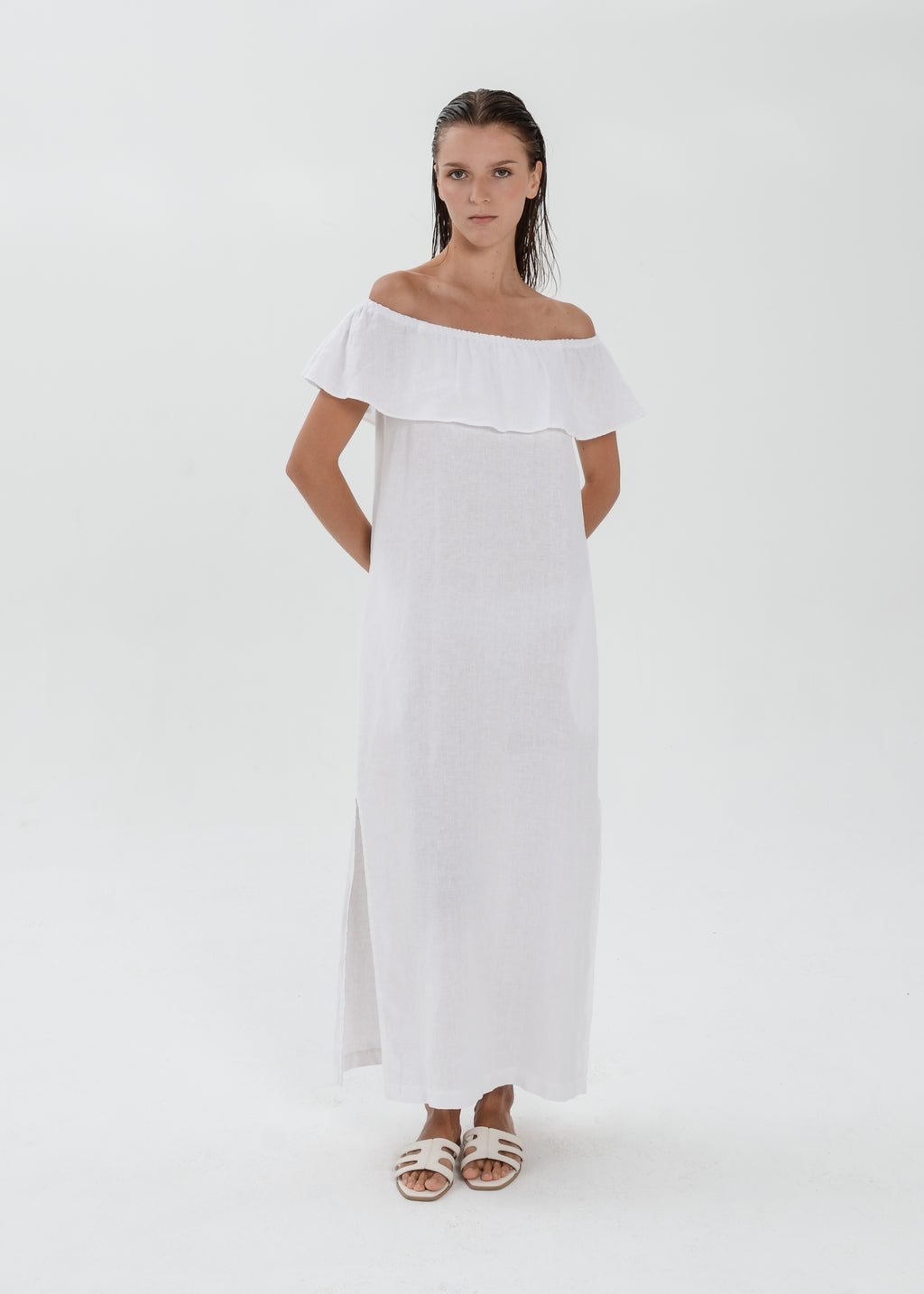 The Essence Linen Dress -  Off Shoulder with Ruffle Detail