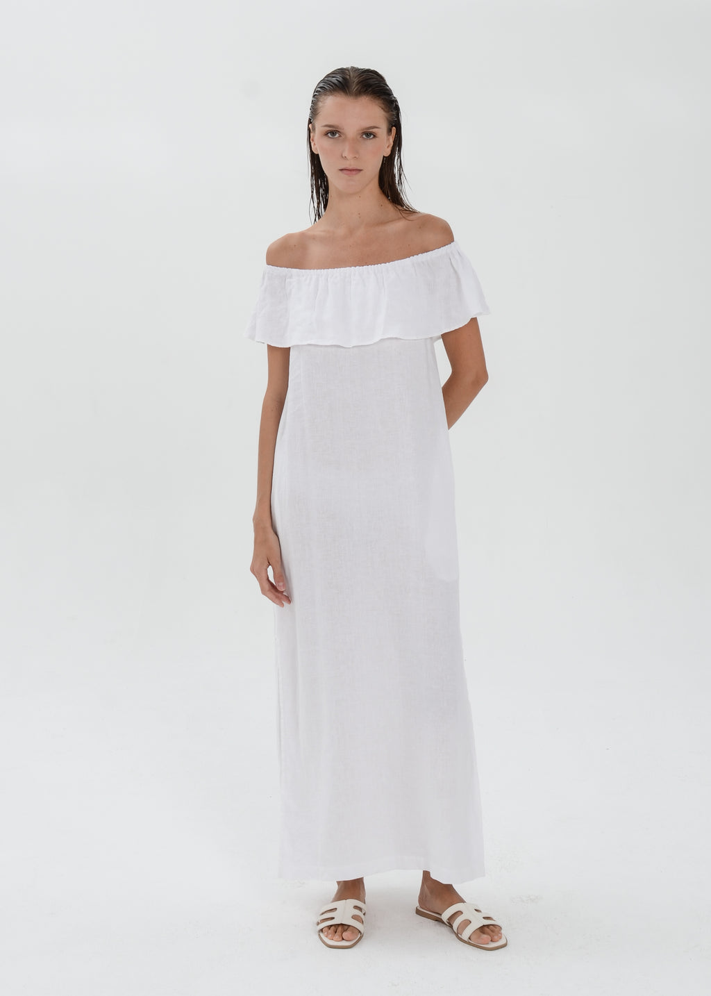 The Essence Linen Dress -  Off Shoulder with Ruffle Detail