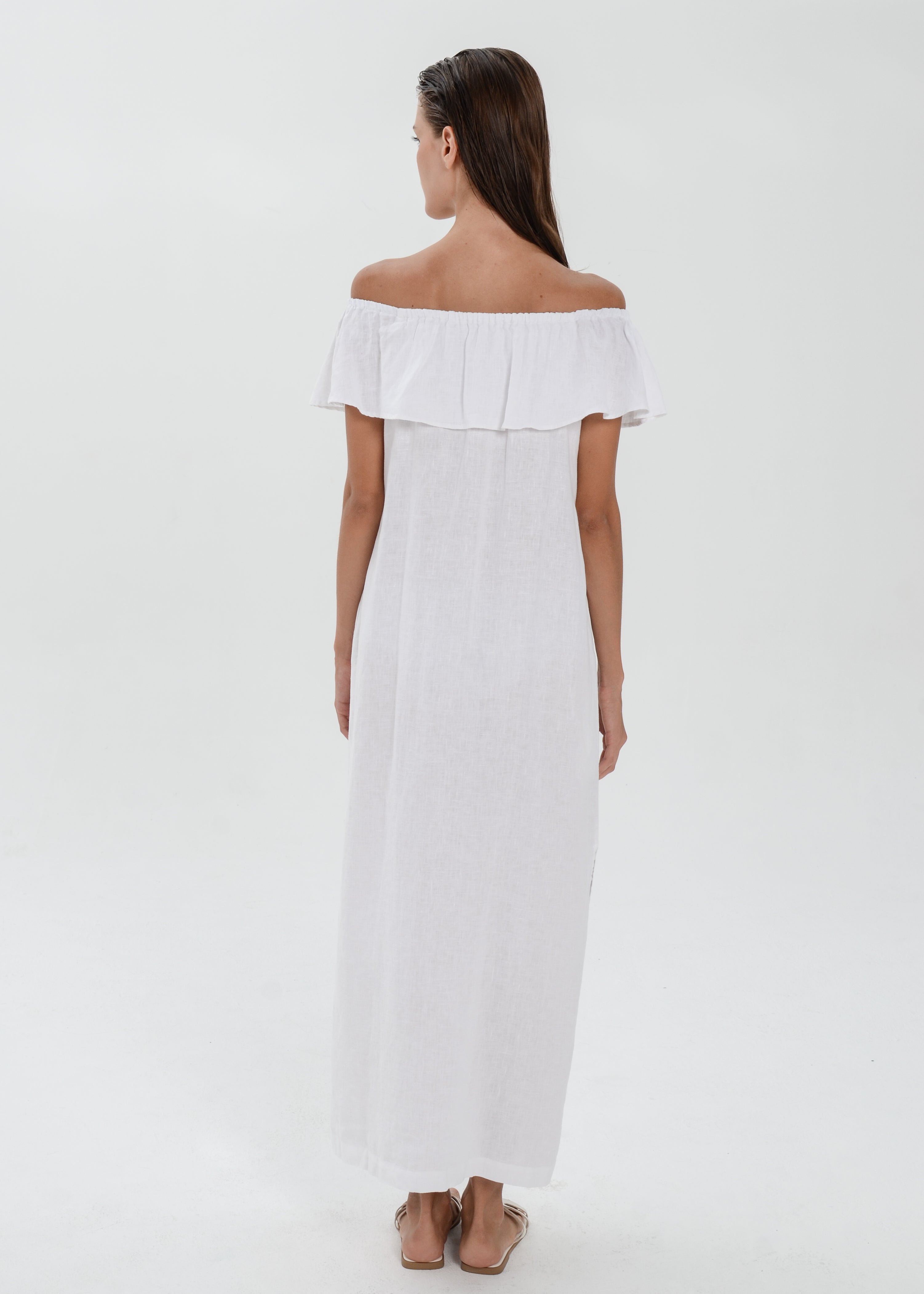 The Essence Linen Dress -  Off Shoulder with Ruffle Detail