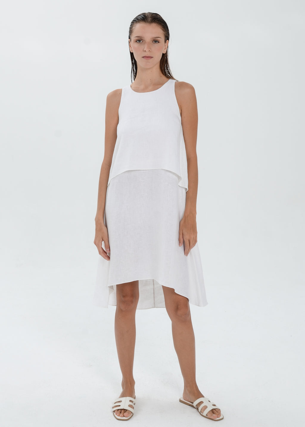 The Essence Linen Dress -  Double Layered with High-Low Hem