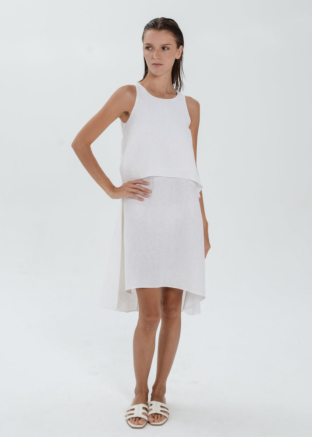 The Essence Linen Dress -  Double Layered with High-Low Hem