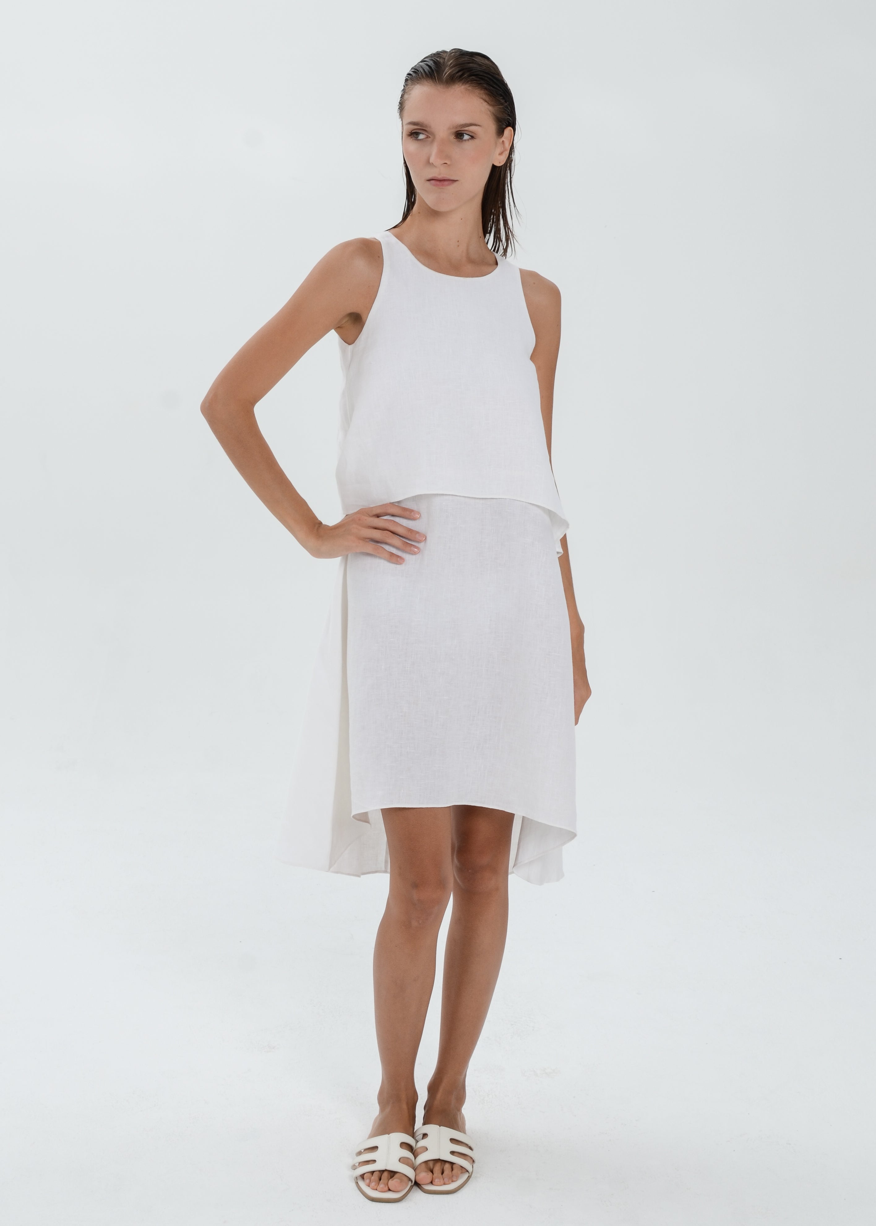 The Essence Linen Dress -  Double Layered with High-Low Hem