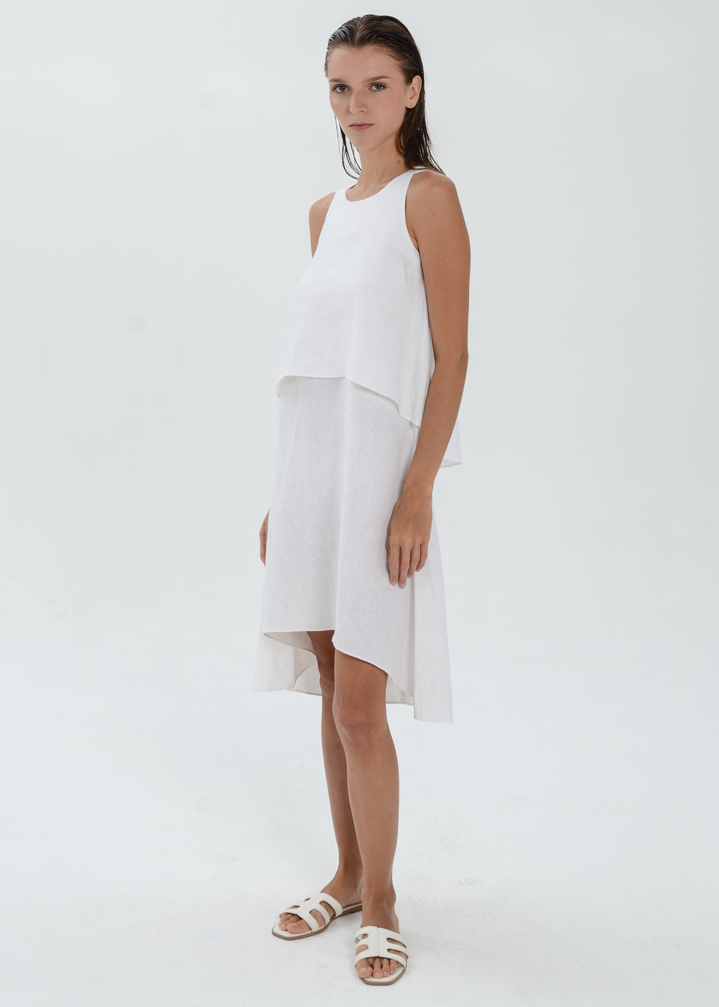 The Essence Linen Dress -  Double Layered with High-Low Hem
