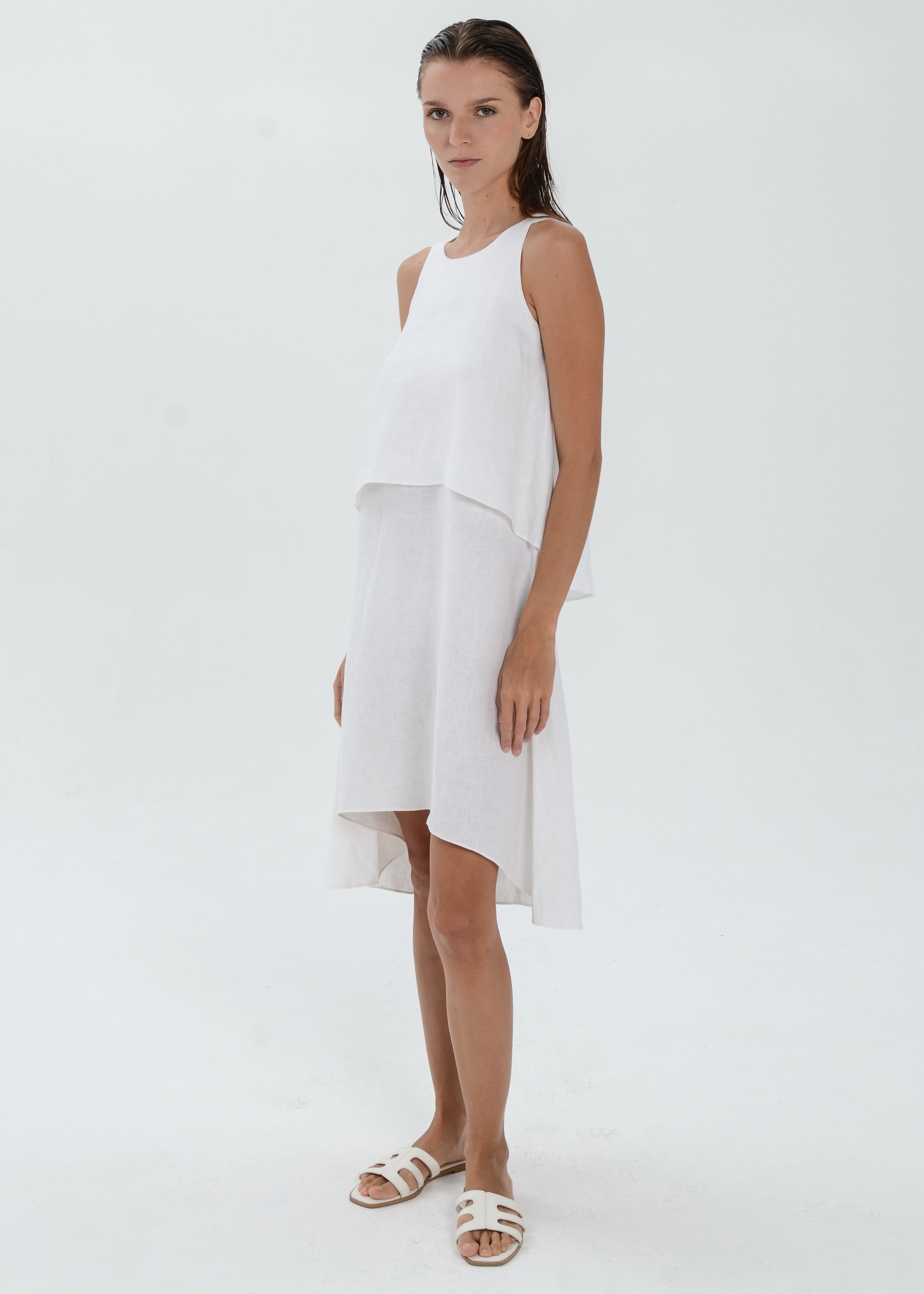 The Essence Linen Dress -  Double Layered with High-Low Hem