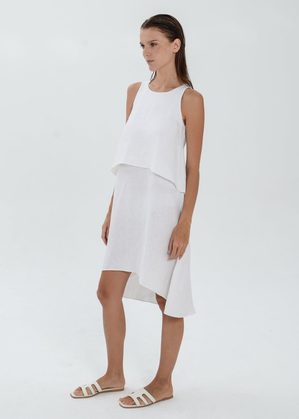 The Essence Linen Dress -  Double Layered with High-Low Hem