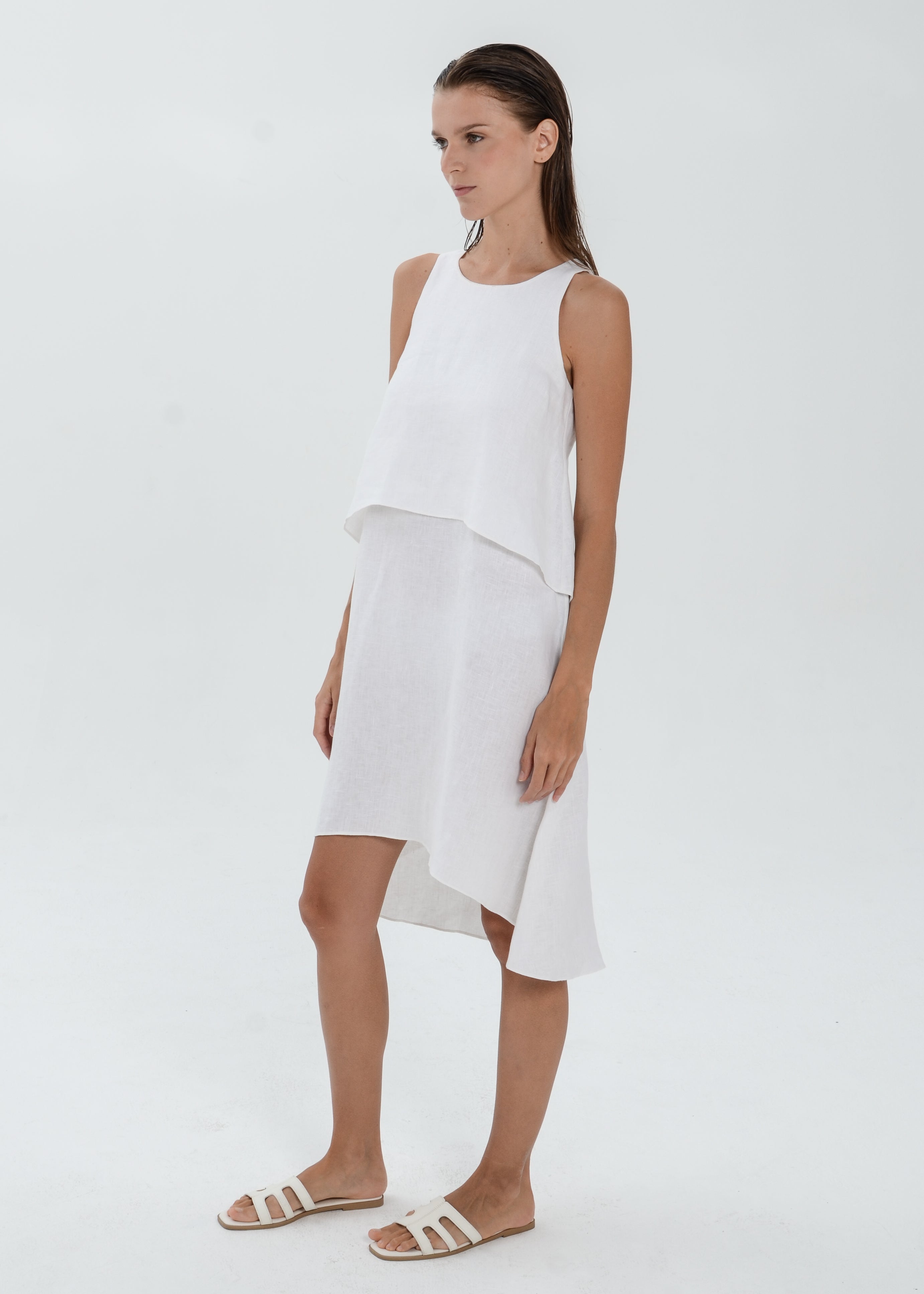 The Essence Linen Dress -  Double Layered with High-Low Hem