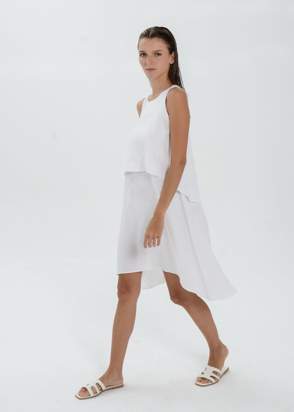 The Essence Linen Dress -  Double Layered with High-Low Hem