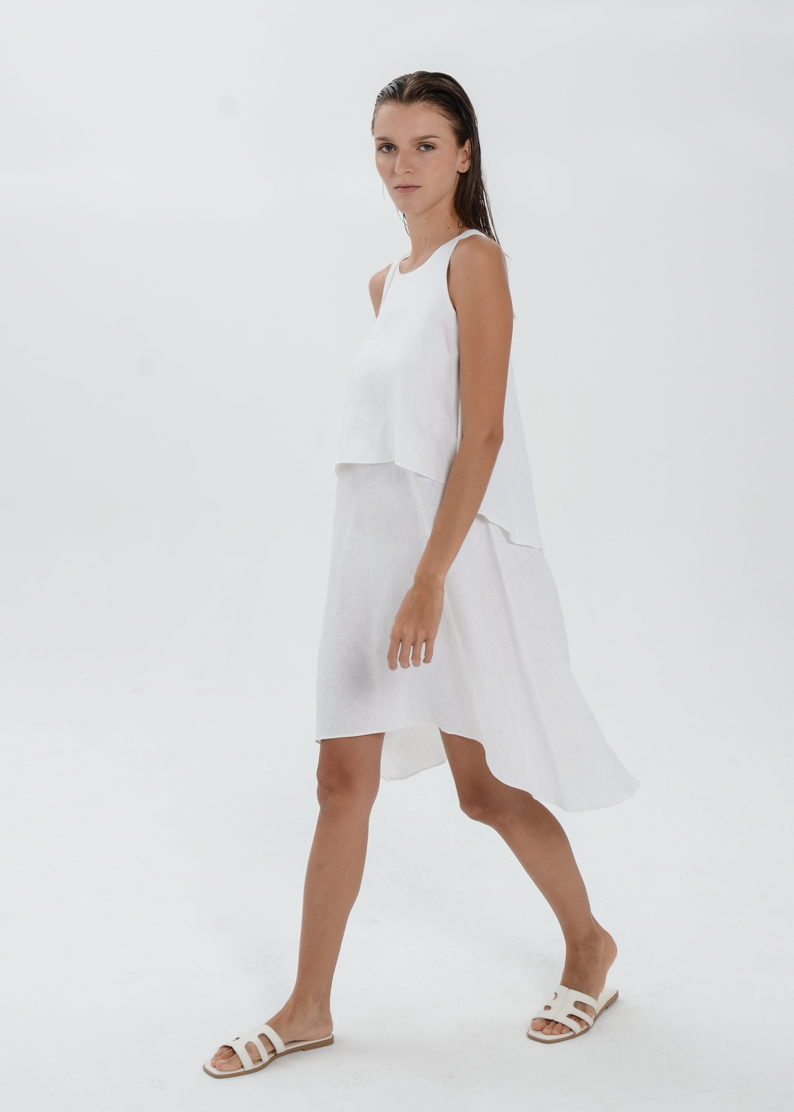 The Essence Linen Dress -  Double Layered with High-Low Hem