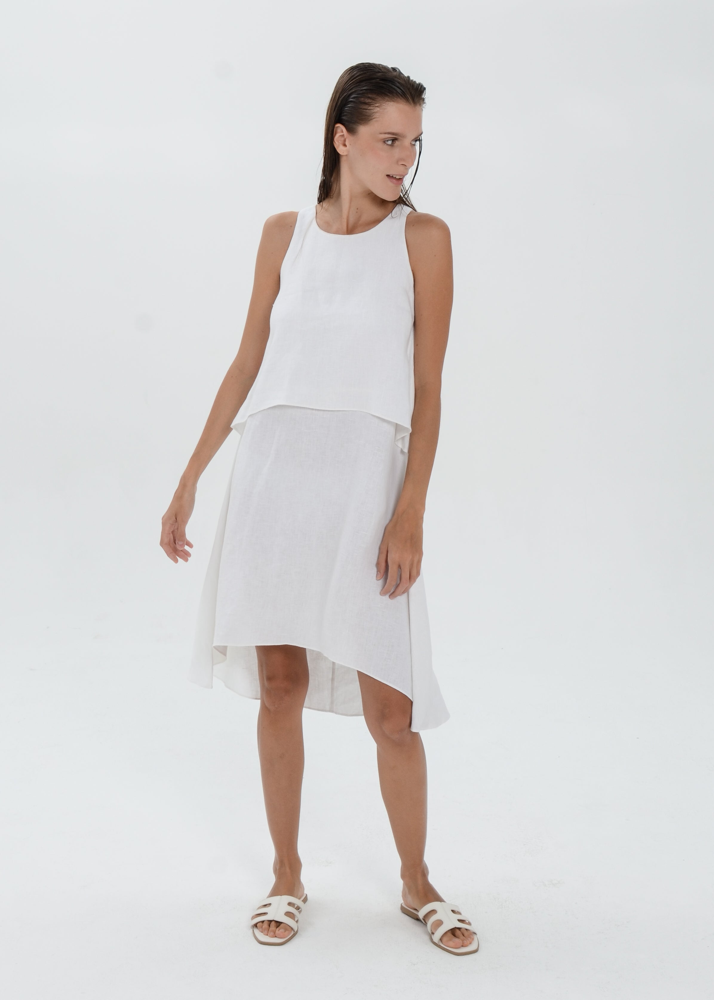 The Essence Linen Dress -  Double Layered with High-Low Hem
