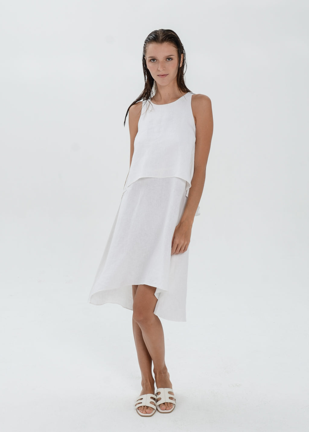 The Essence Linen Dress -  Double Layered with High-Low Hem