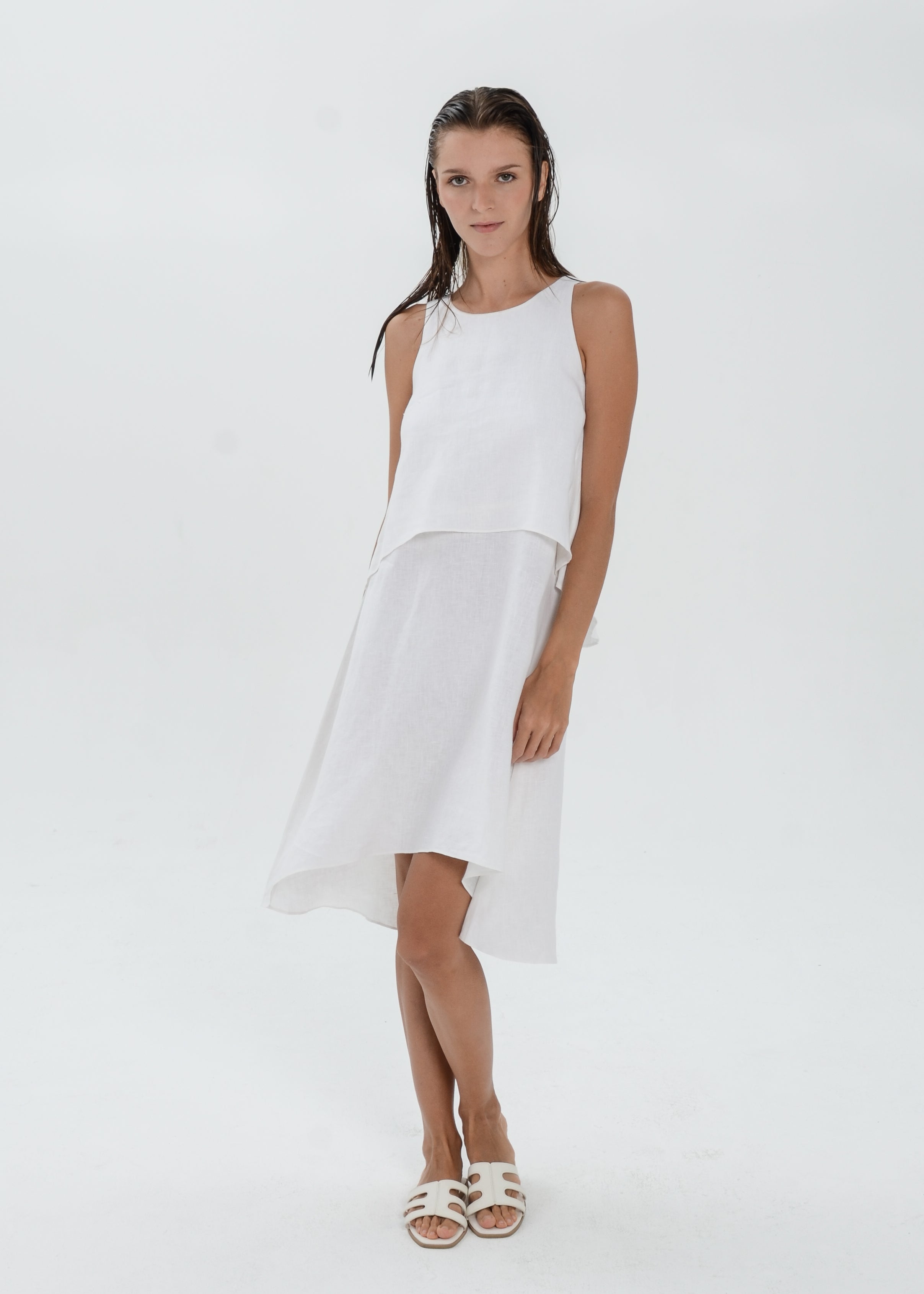 The Essence Linen Dress -  Double Layered with High-Low Hem
