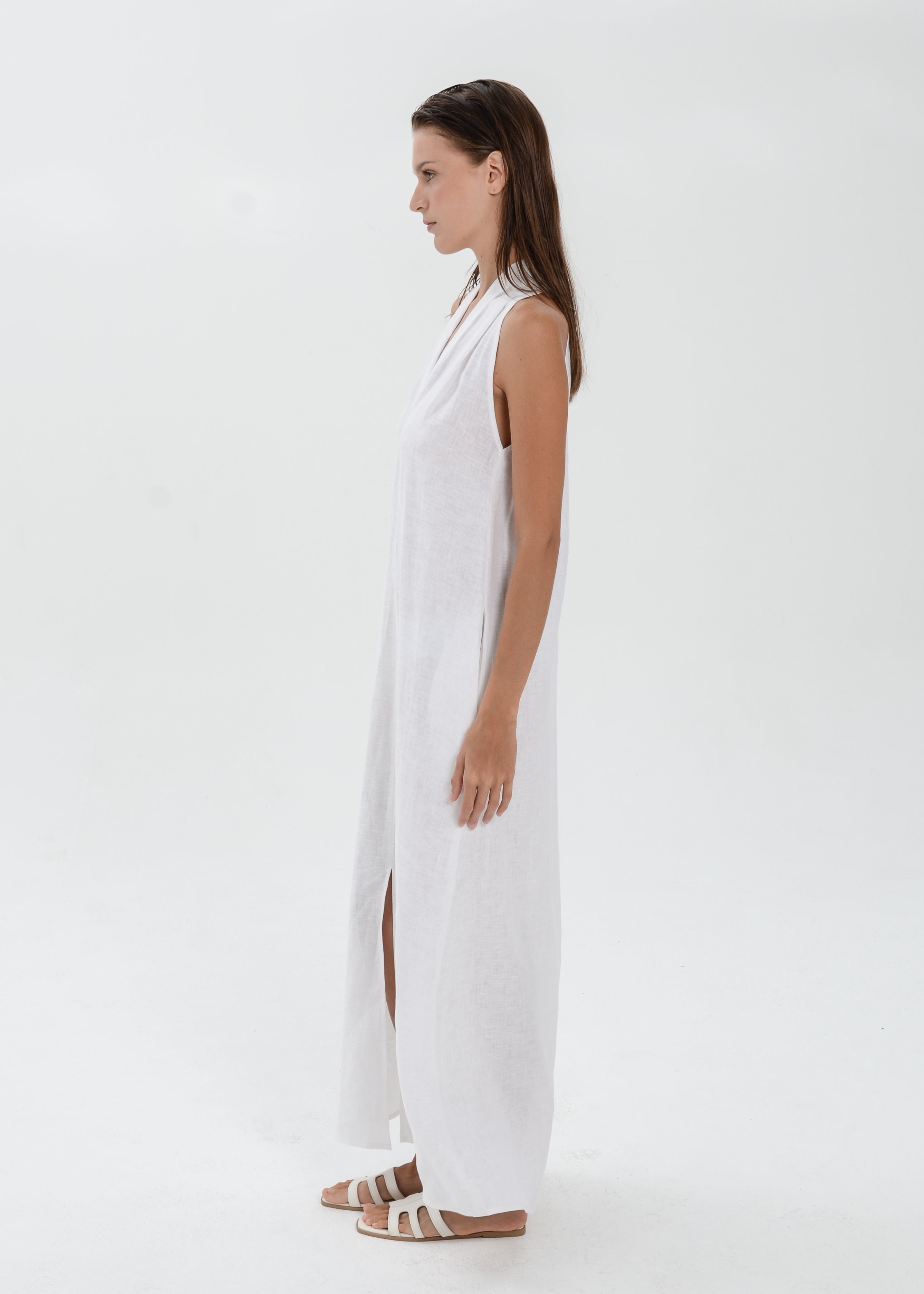 The Essence Linen Dress -  Sleeveless Long Dress with Front Slit
