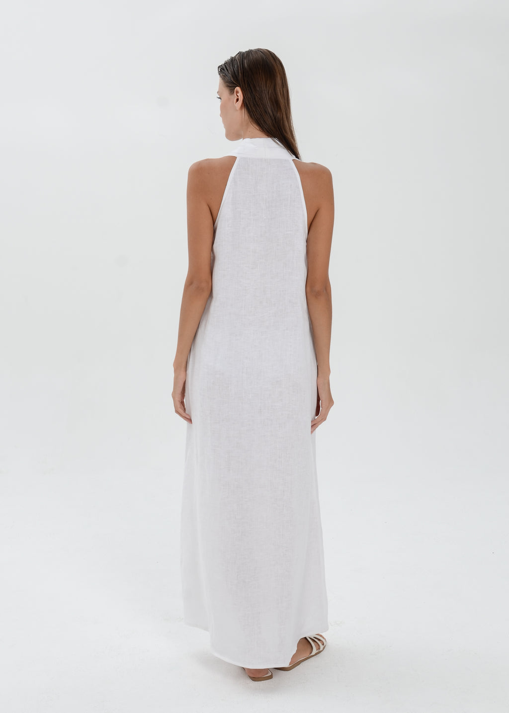 The Essence Linen Dress -  Sleeveless Long Dress with Front Slit