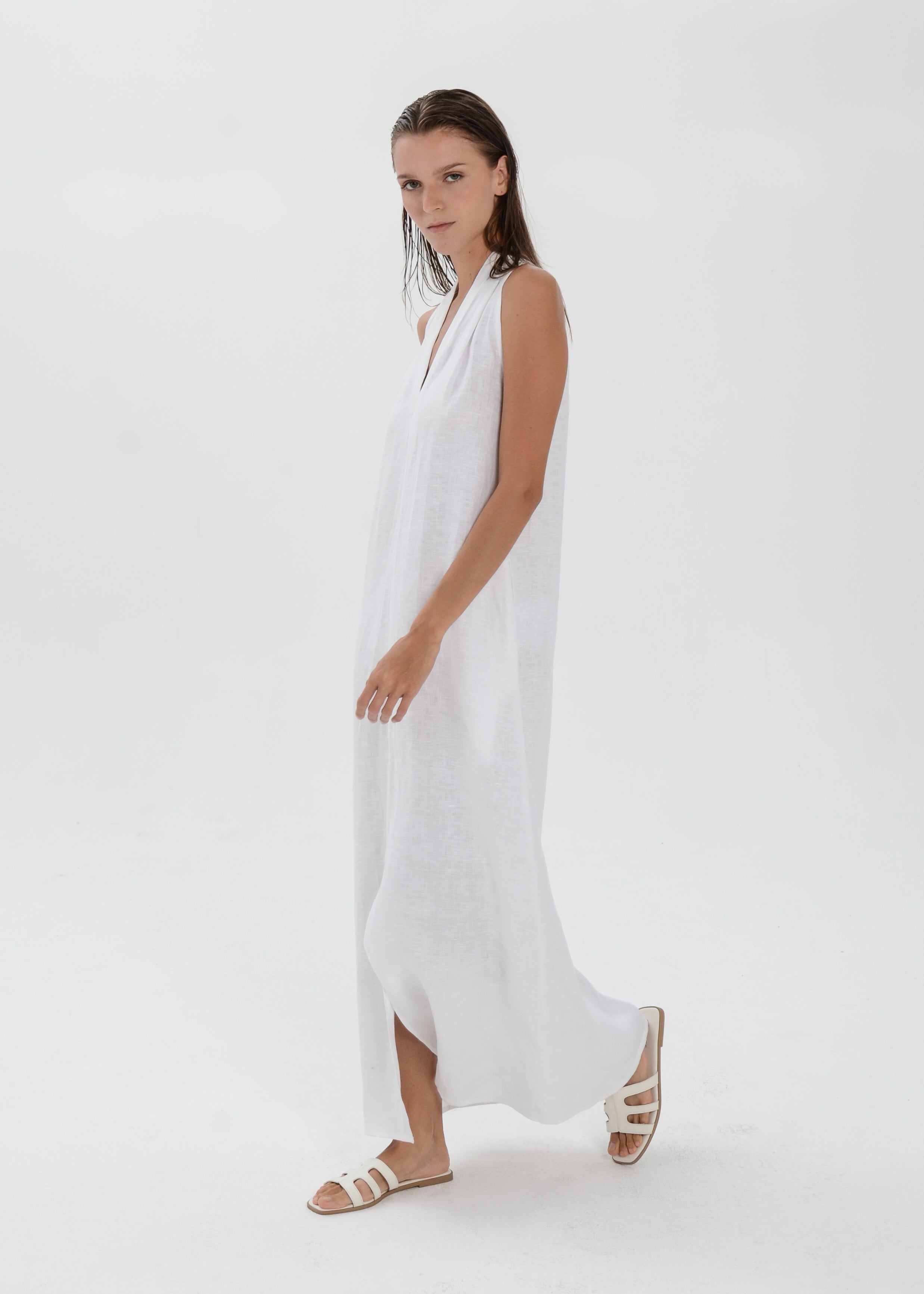 The Essence Linen Dress -  Sleeveless Long Dress with Front Slit