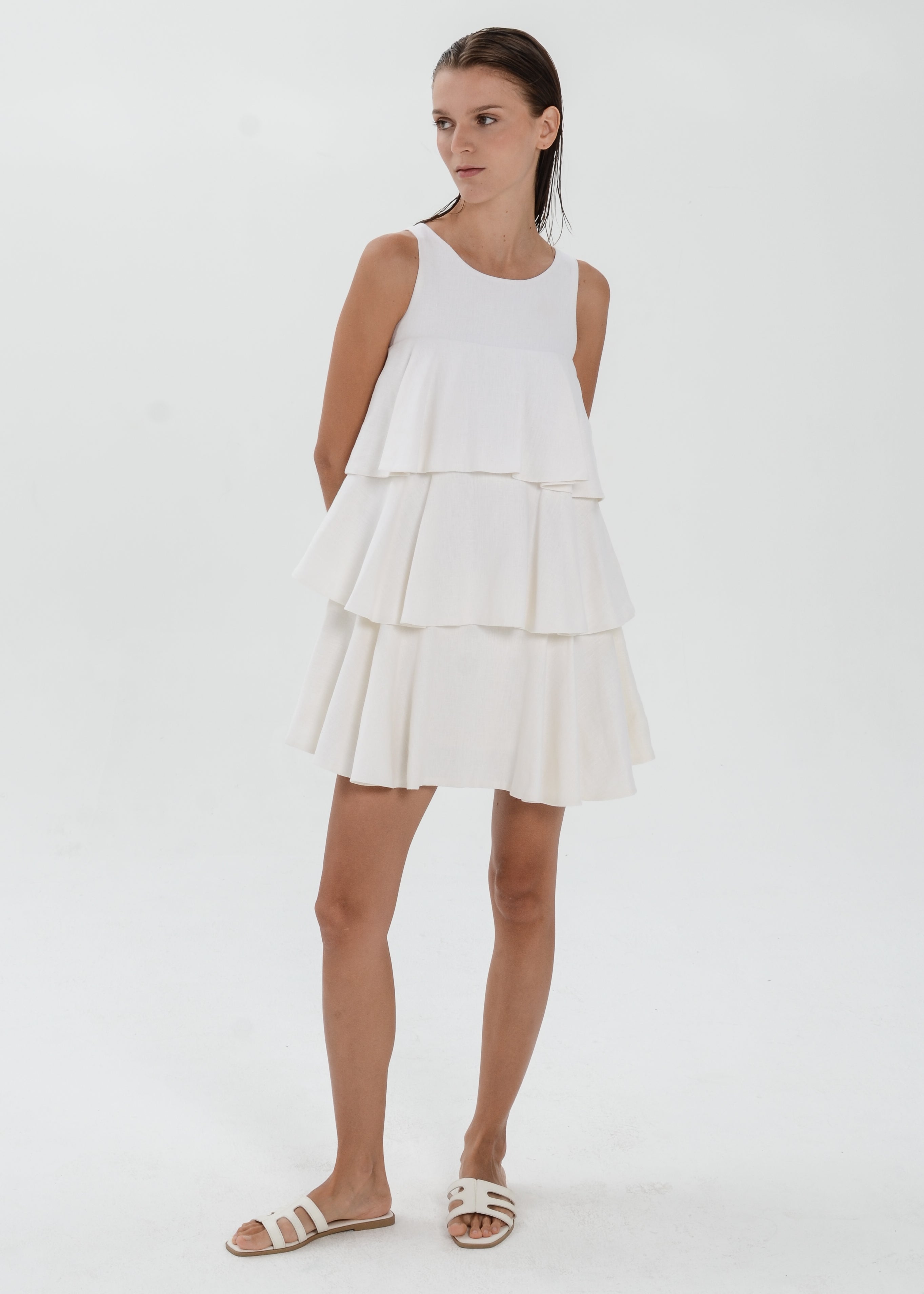 The Essence Linen Dress -  Tiered Ruffle Dress