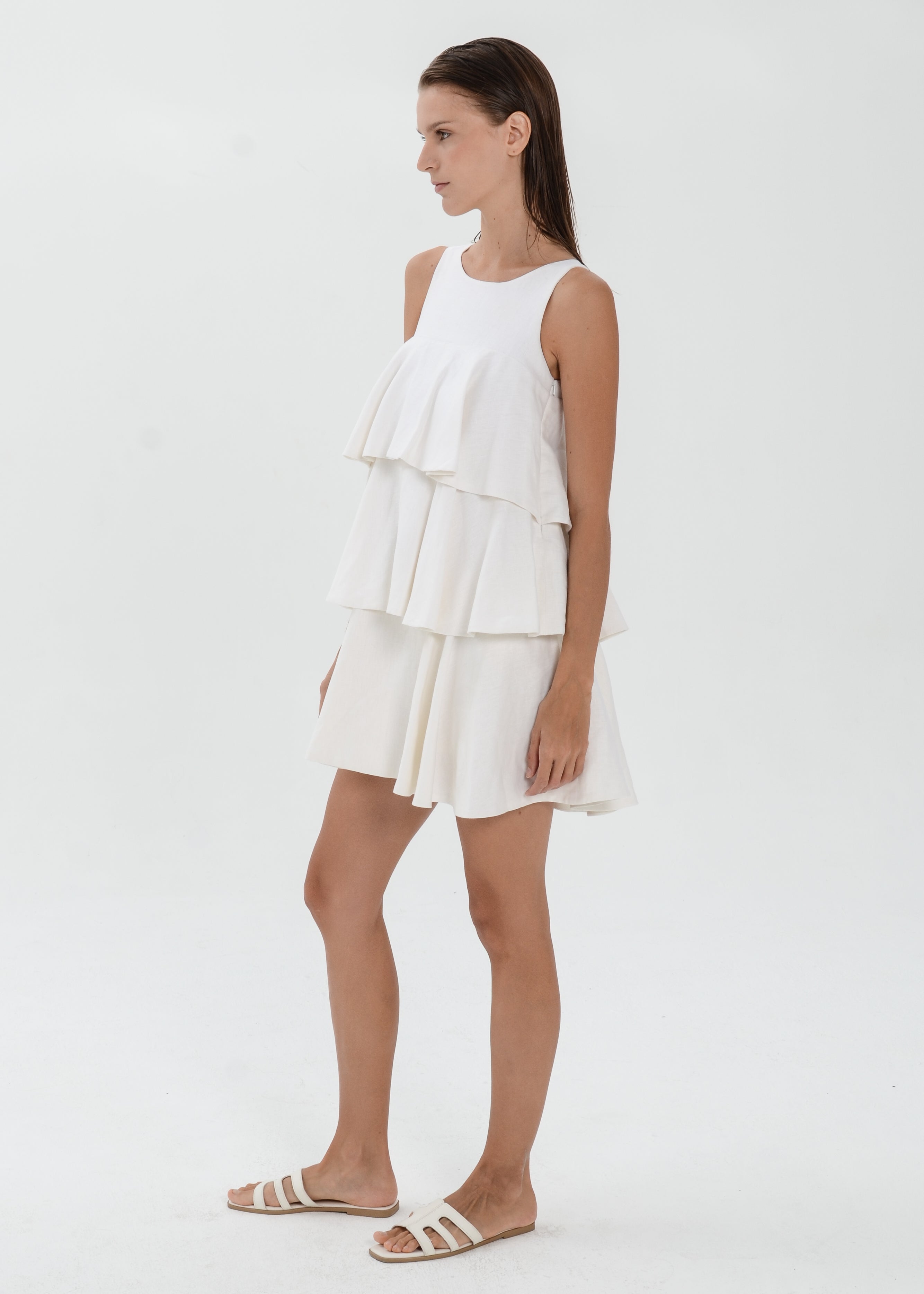 The Essence Linen Dress -  Tiered Ruffle Dress