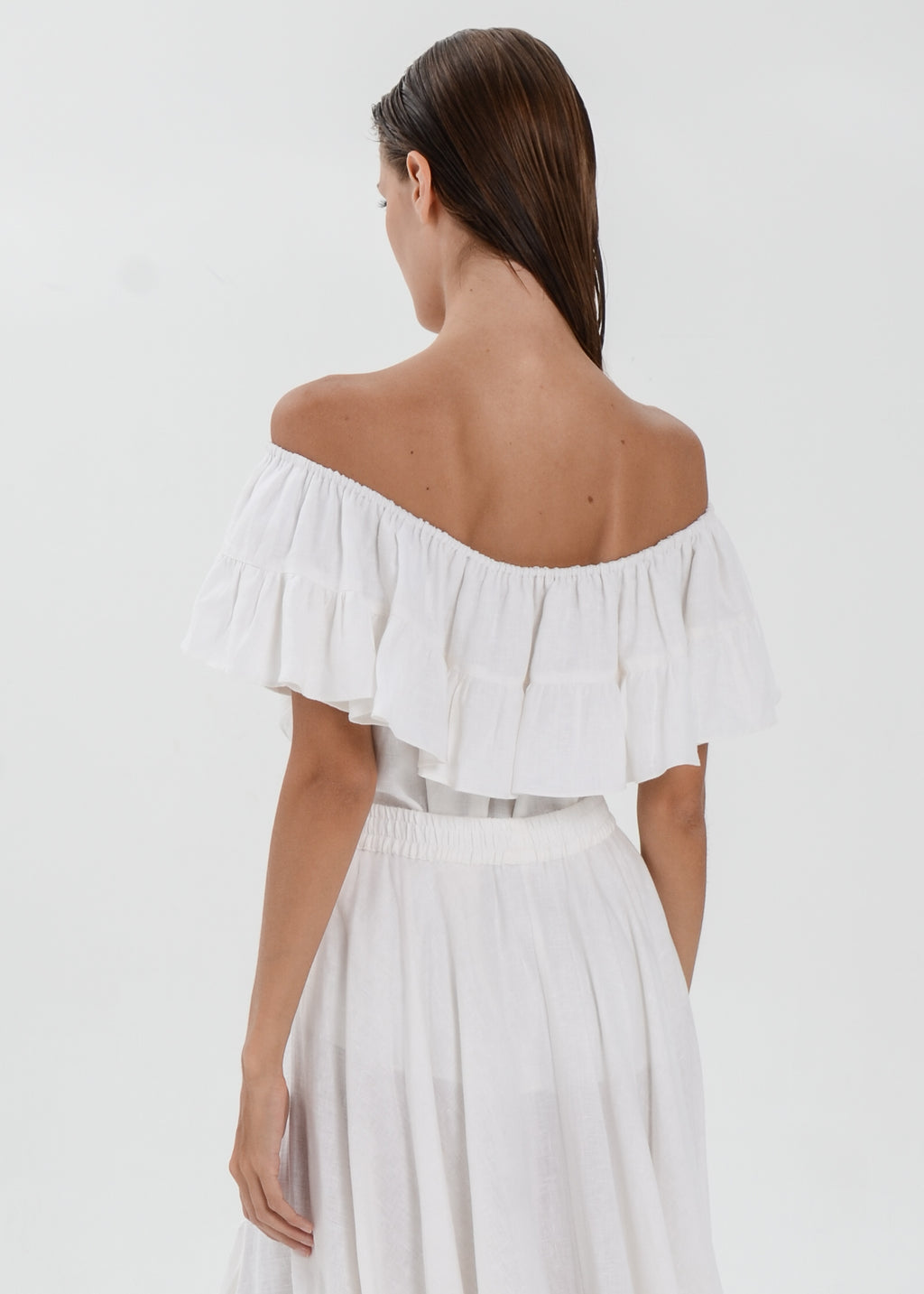 The Essence Linen Top - Ruffle Off Shoulder Blouse