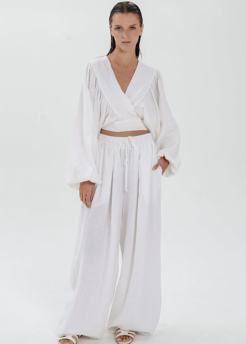 The Essence Linen Set - Bubble Pants and Long Sleeves Jacket