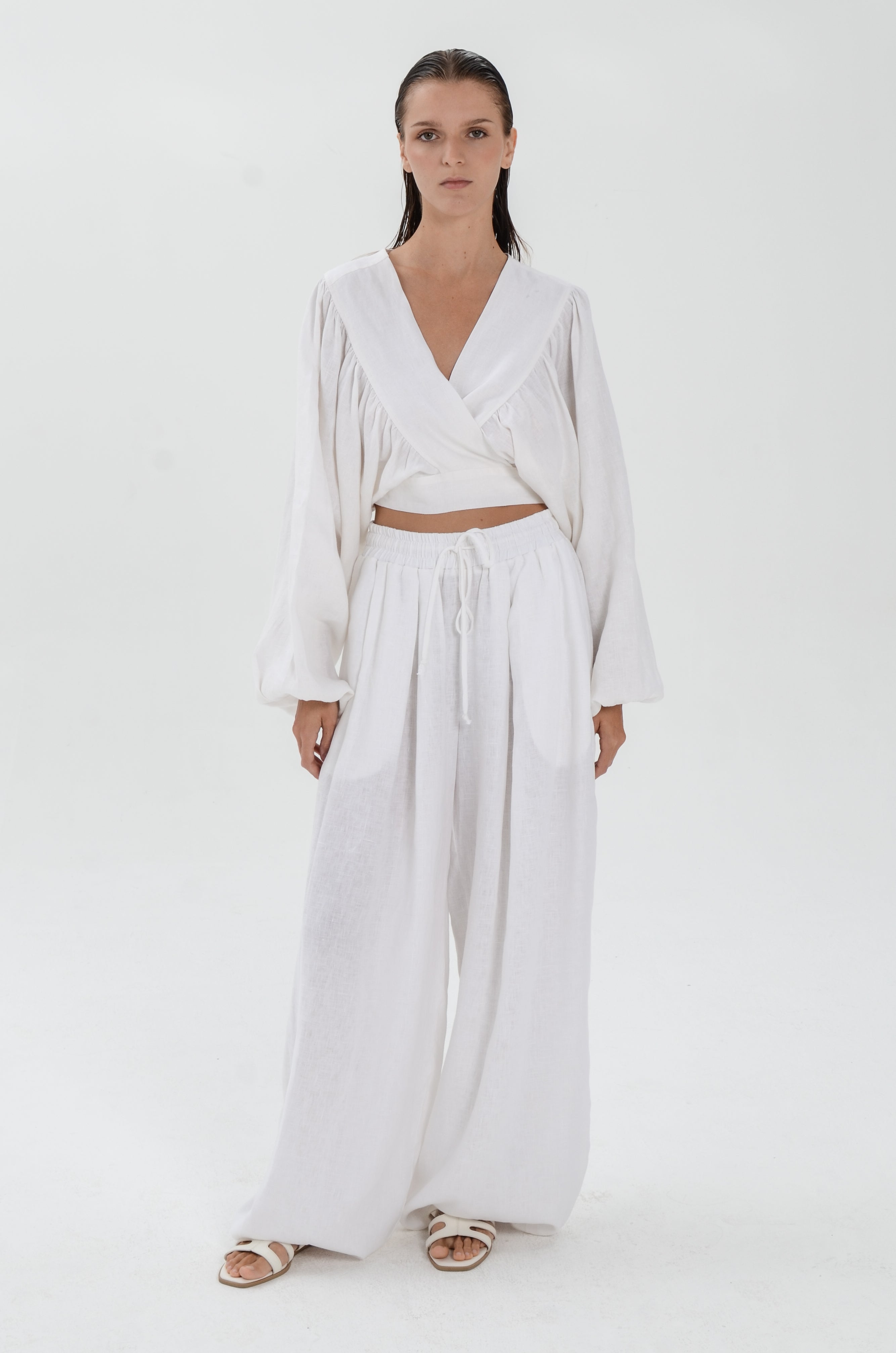The Essence Linen Set - Bubble Pants and Long Sleeves Jacket
