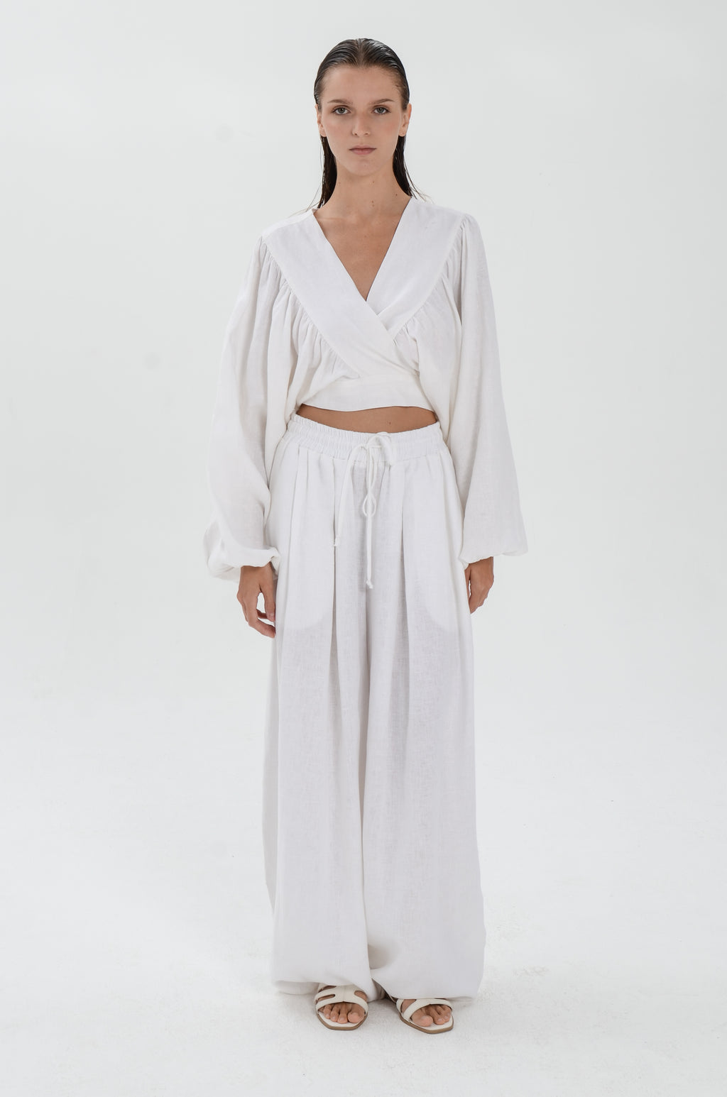 The Essence Linen Set - Bubble Pants and Long Sleeves Jacket