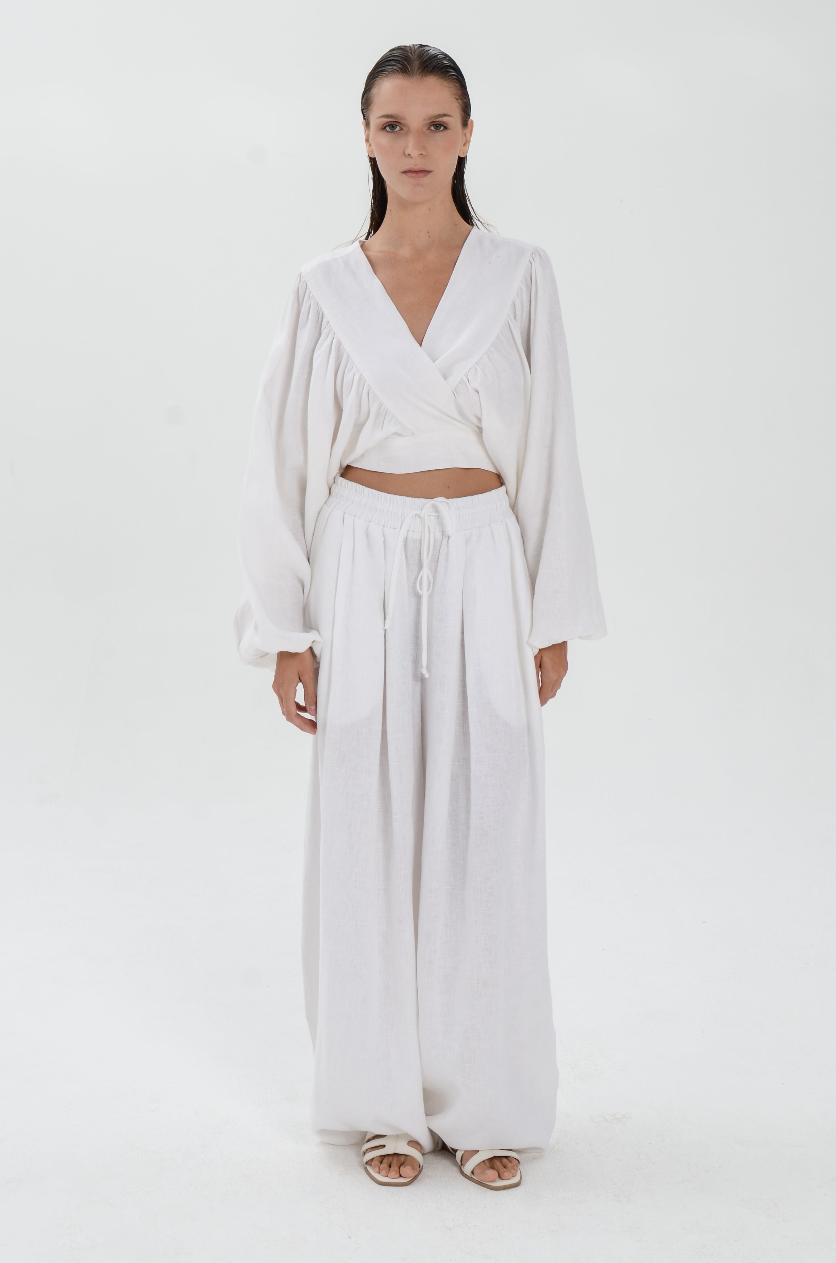 The Essence Linen Set - Bubble Pants and Long Sleeves Jacket