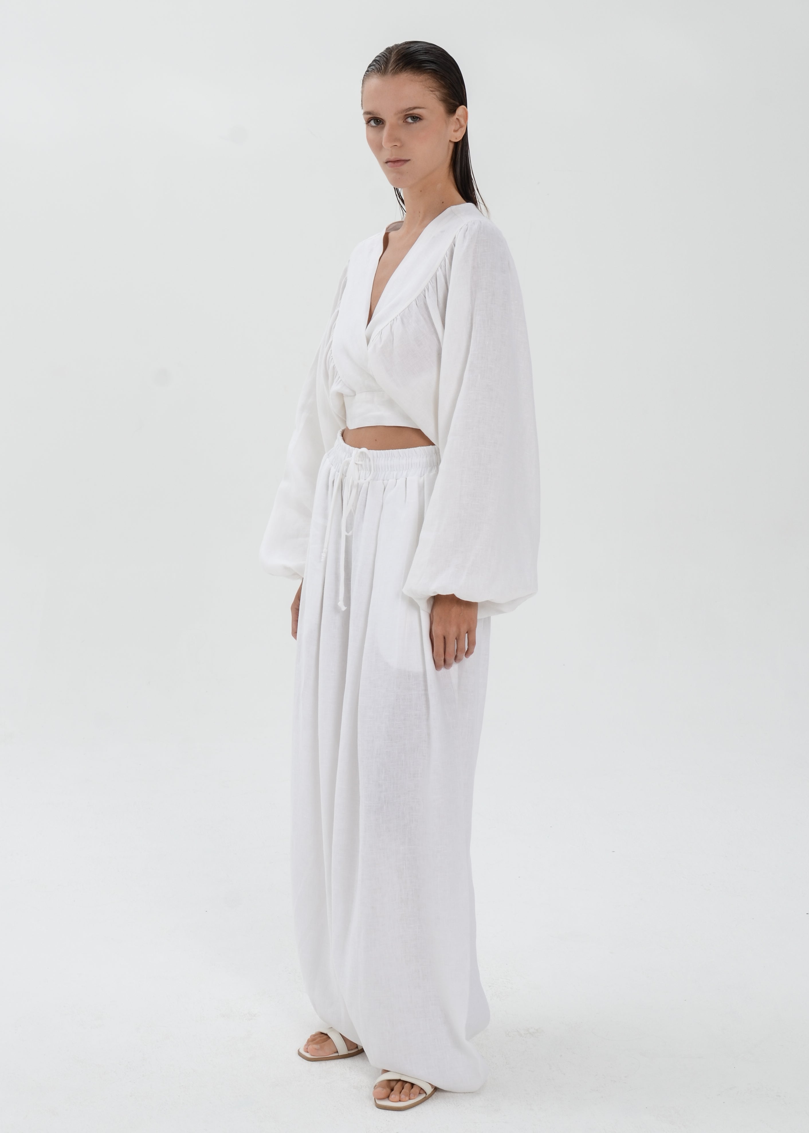 The Essence Linen Set - Bubble Pants and Long Sleeves Jacket