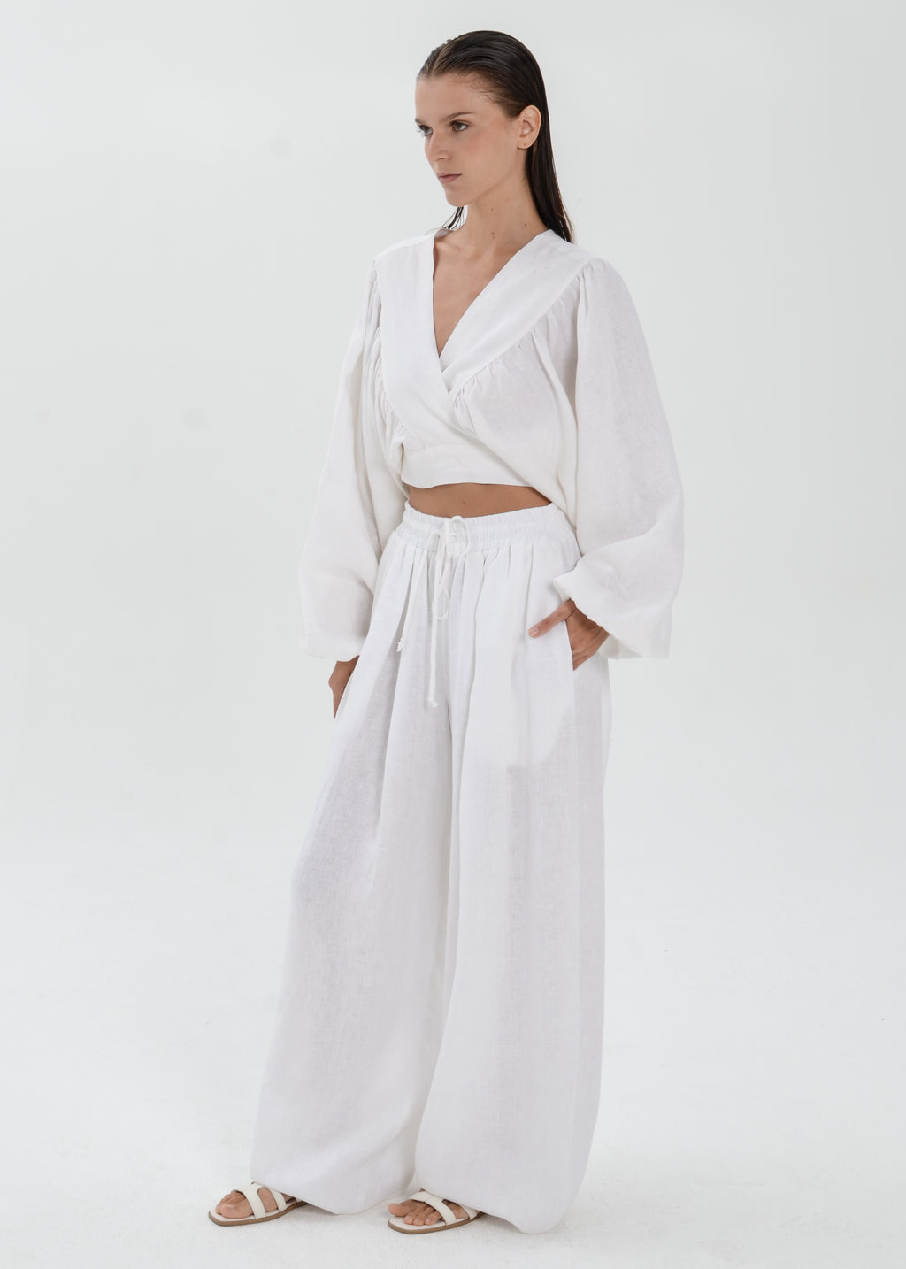 The Essence Linen Set - Bubble Pants and Long Sleeves Jacket